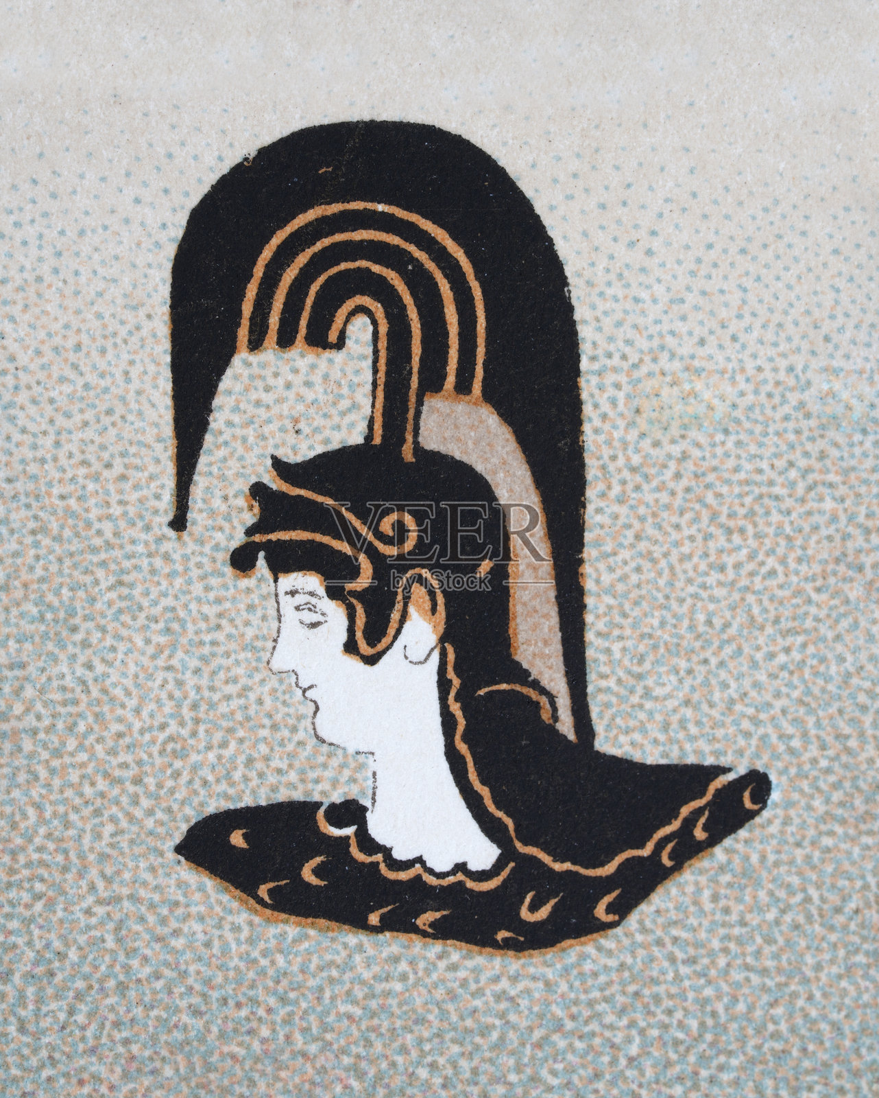 古希腊，历史，佩戴羽毛的科林斯头盔的希腊战士，复古插图插画图片素材