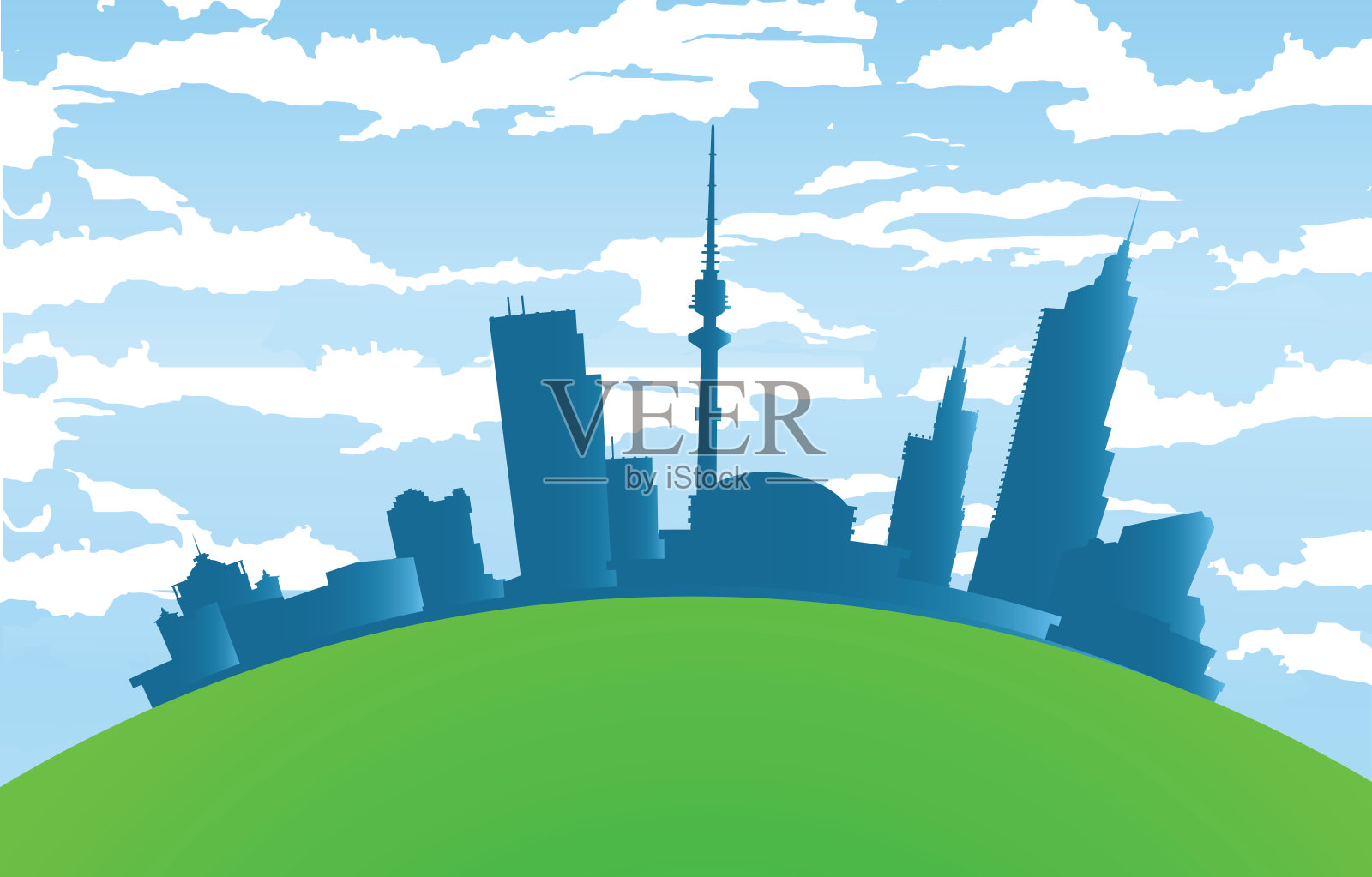 夏季城市旅行的矢量风景与云彩插画图片素材