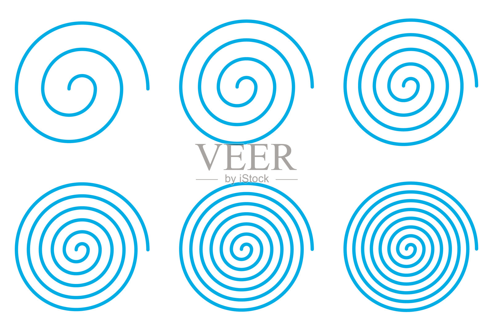 均匀间隔的浅蓝色螺旋线包，可编辑的描边路径矢量插图插画图片素材