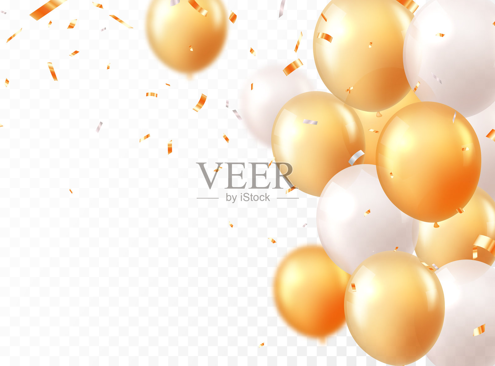 庆祝横幅，上面有黄色或橙色的五彩纸屑和气球插画图片素材