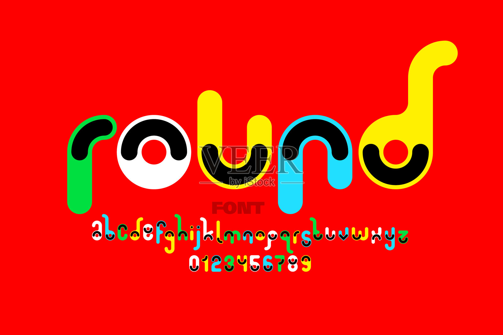 俏皮风格字体，字母和数字的矢量插图插画图片素材