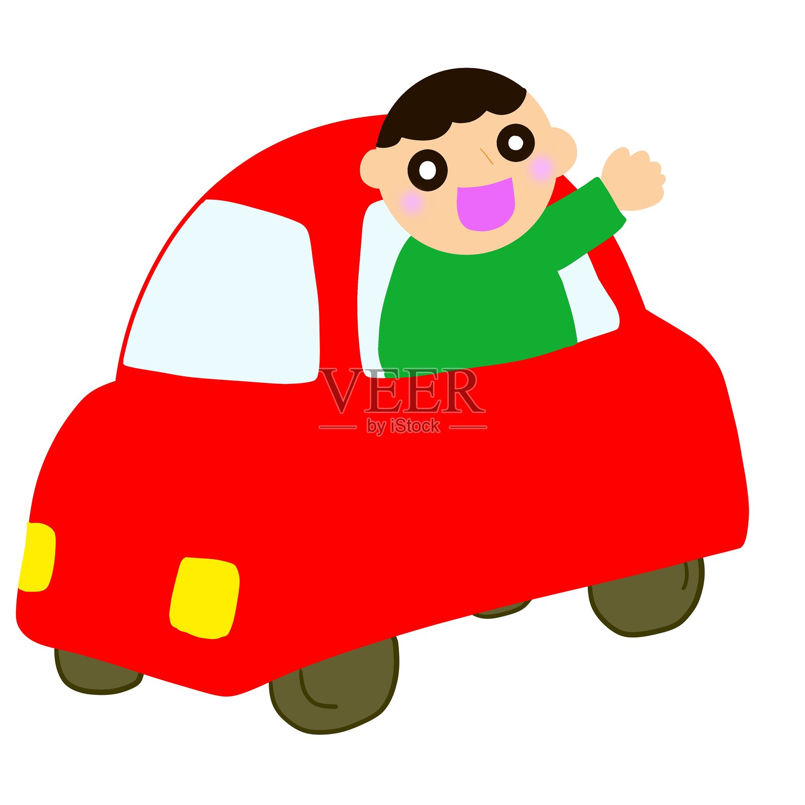 男孩从车里出来插画图片素材