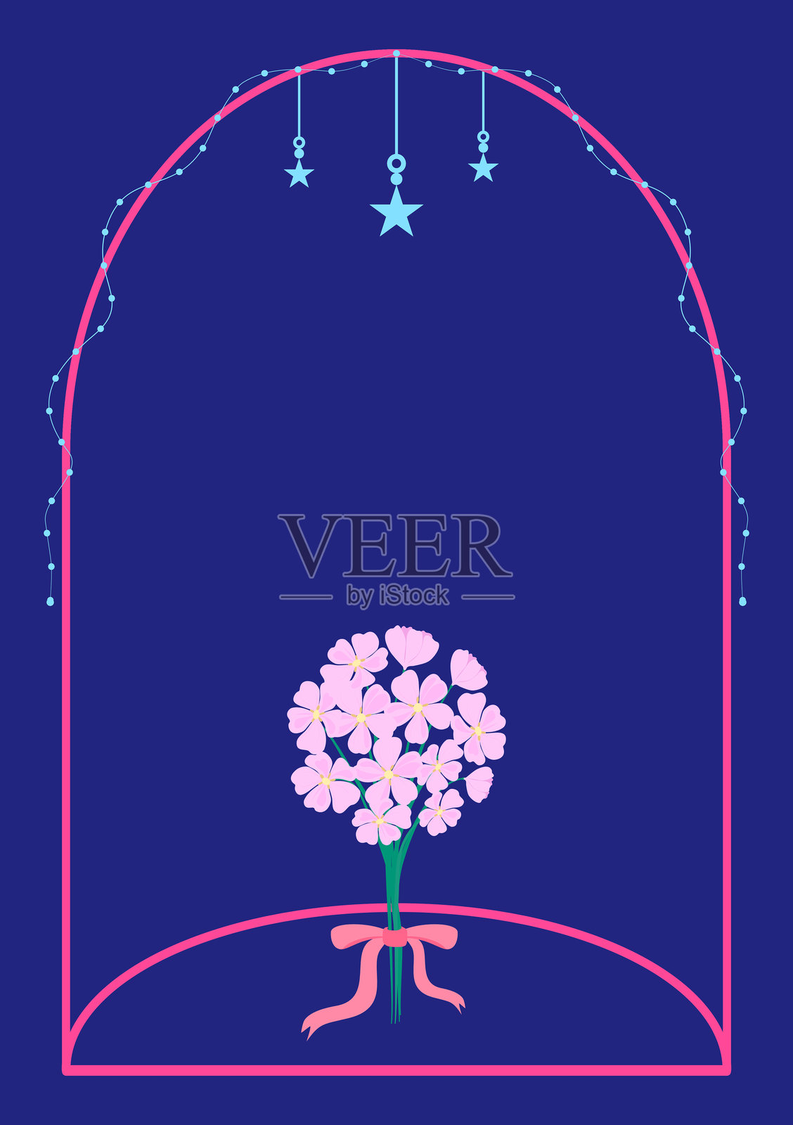 蓝色A5书籍封面背景装饰着美丽的花卉花束插画图片素材