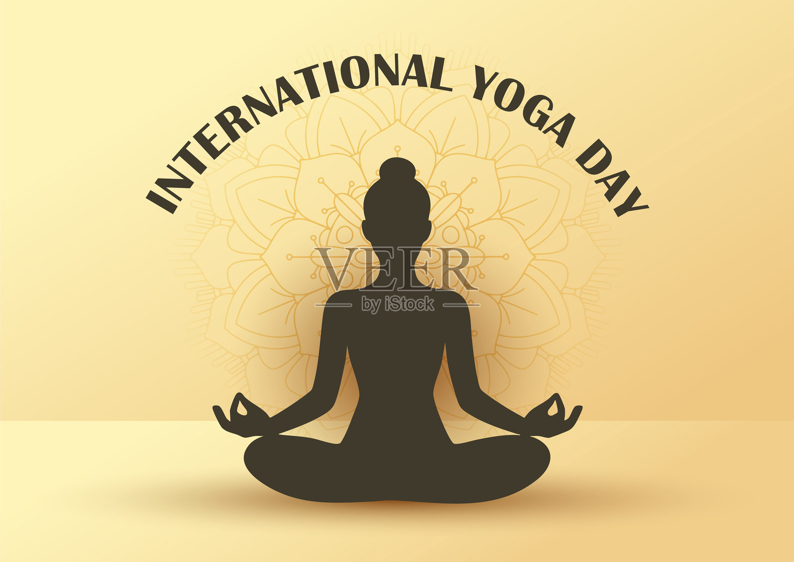 女性在曼荼罗设计背景下做瑜伽姿势插画图片素材