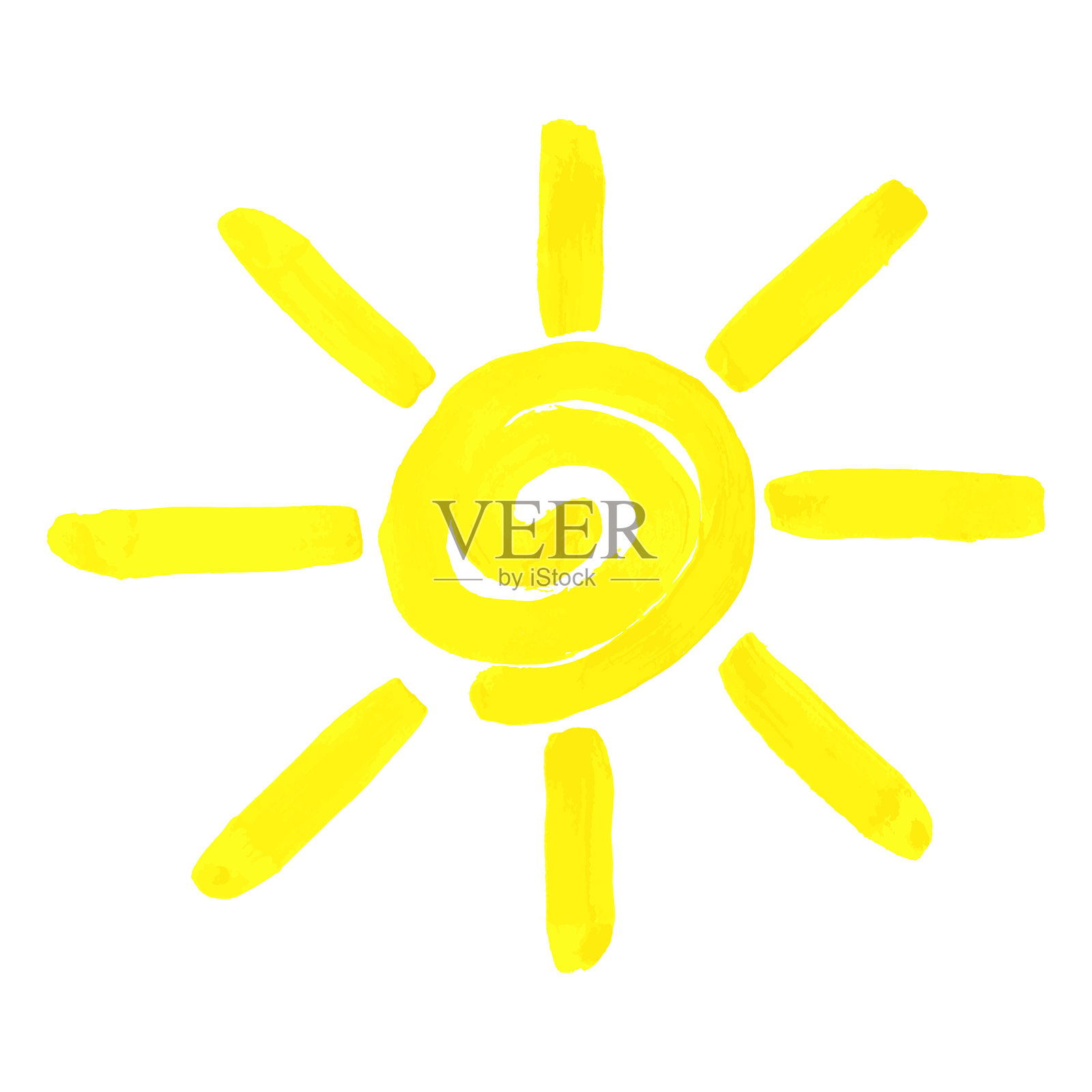 明亮的黄色矢量太阳，涂鸦风格。带有光芒的太阳。世界太阳日。国际儿童节。插画图片素材