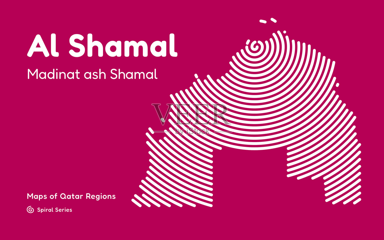 卡塔尔阿尔沙马尔地区的螺旋线风格矢量地图，以马迪纳特·阿什·沙马尔为中心点插画图片素材