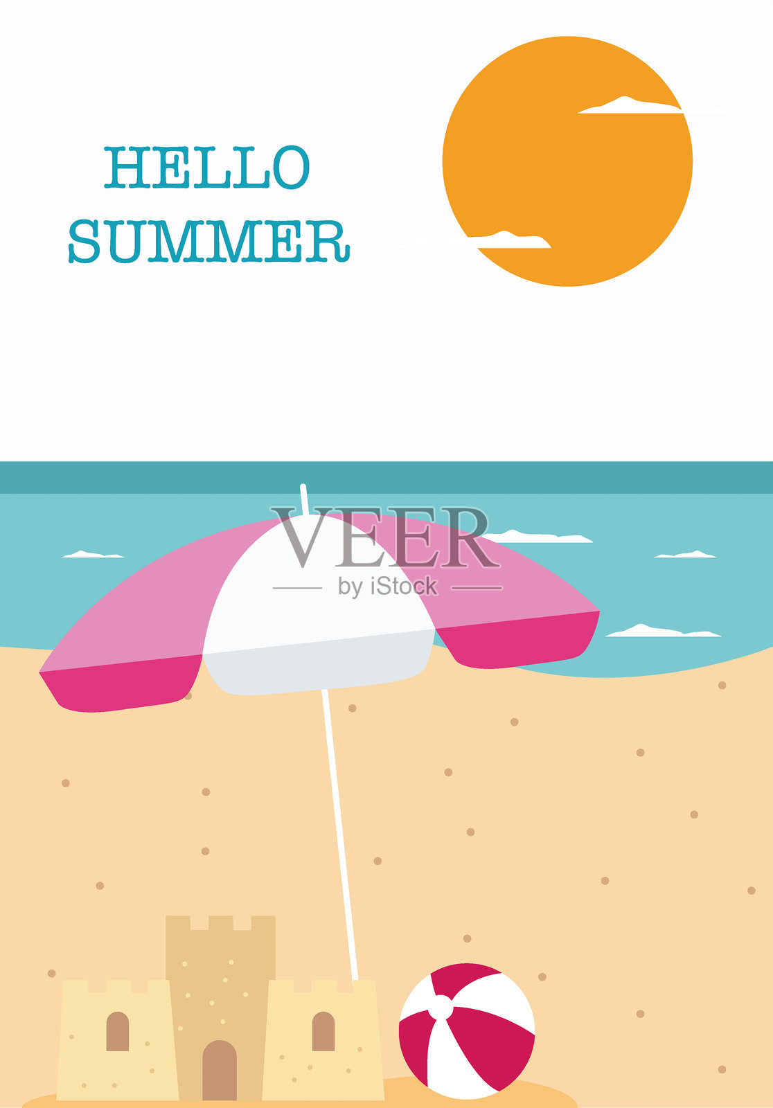 矢量平面插图。海洋和沙滩的海报。放松概念。非常适合夏季促销。插画图片素材