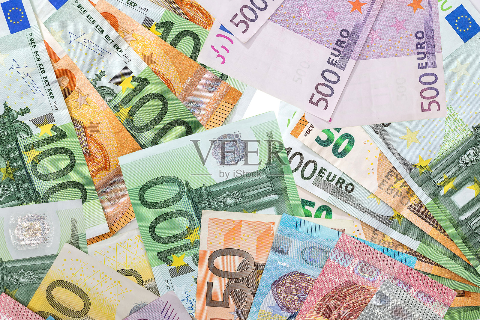 欧元纸币，欧洲纸币。金融投资概念照片摄影图片