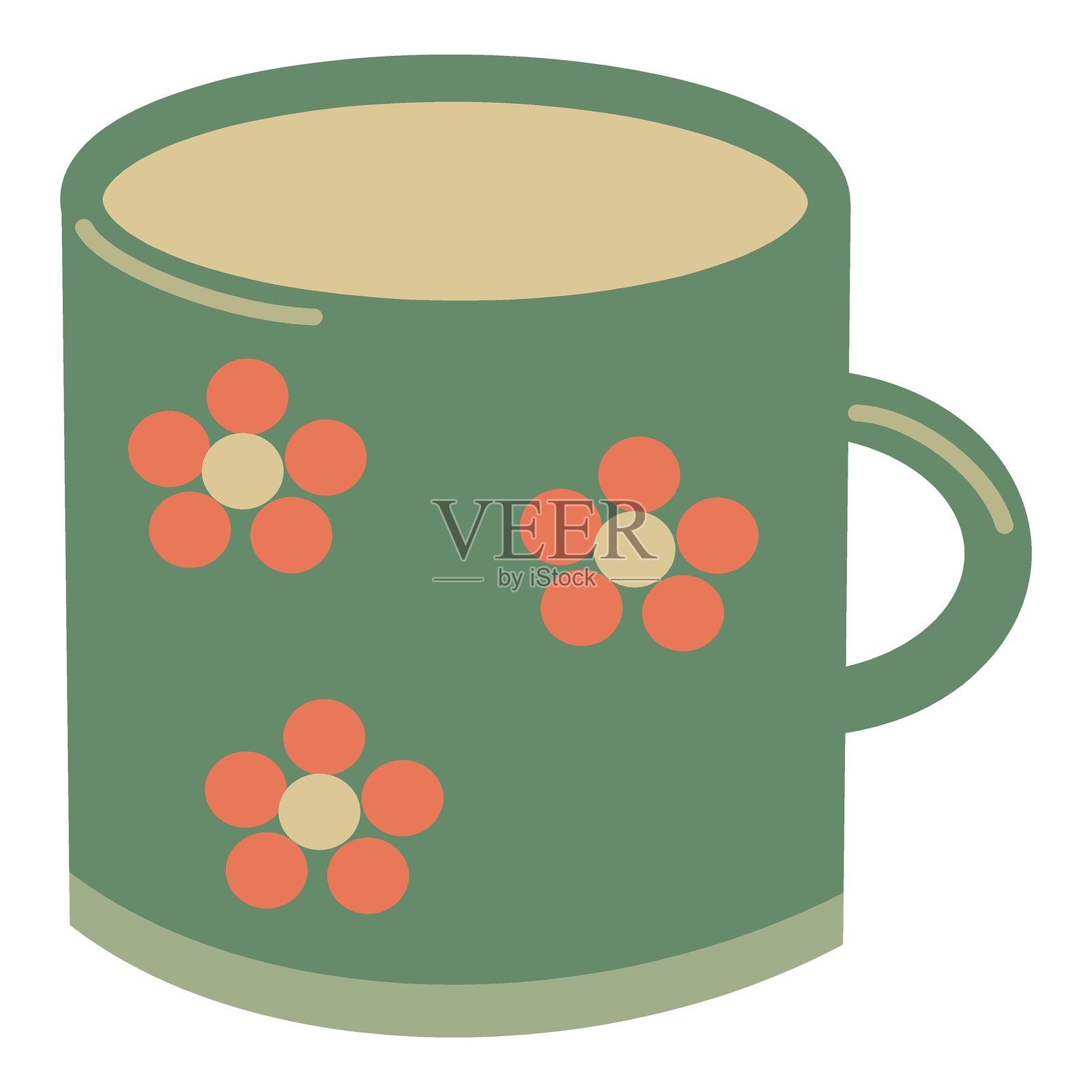 舒适的陶瓷杯，带有可爱的花卉设计。手工制作的茶杯，咖啡杯上有花朵图案。插画图片素材