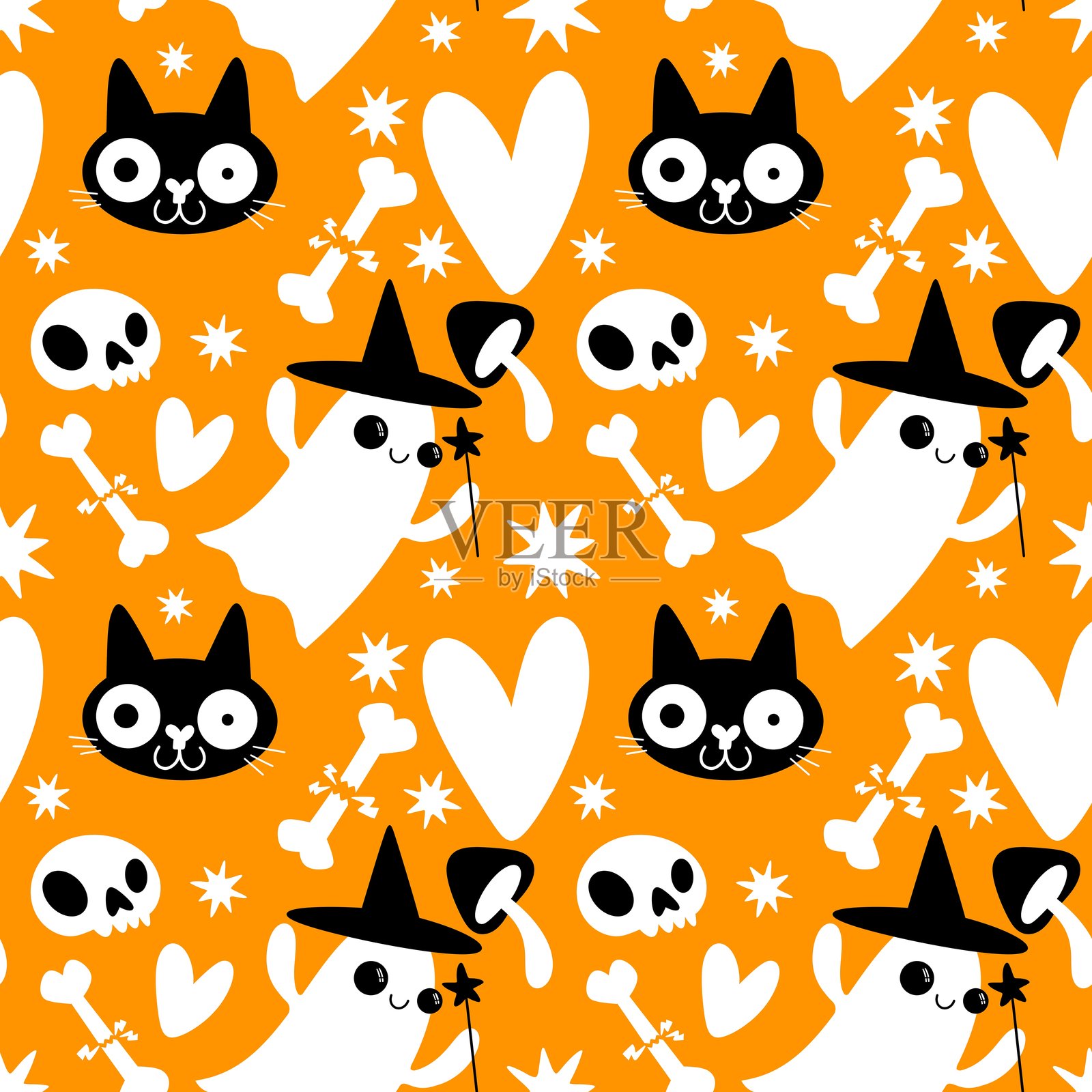 万圣节鬼魂无缝图案，适用于面料、纺织品和包装插画图片素材