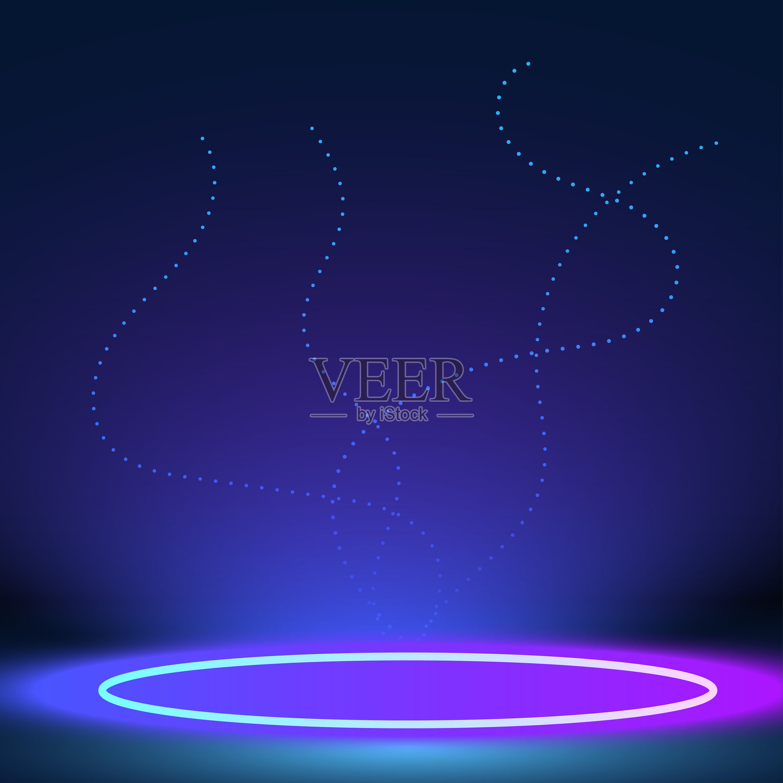 霓虹发光的传送门，背景为黑色光粒子，适合未来主义和科技概念插画图片素材