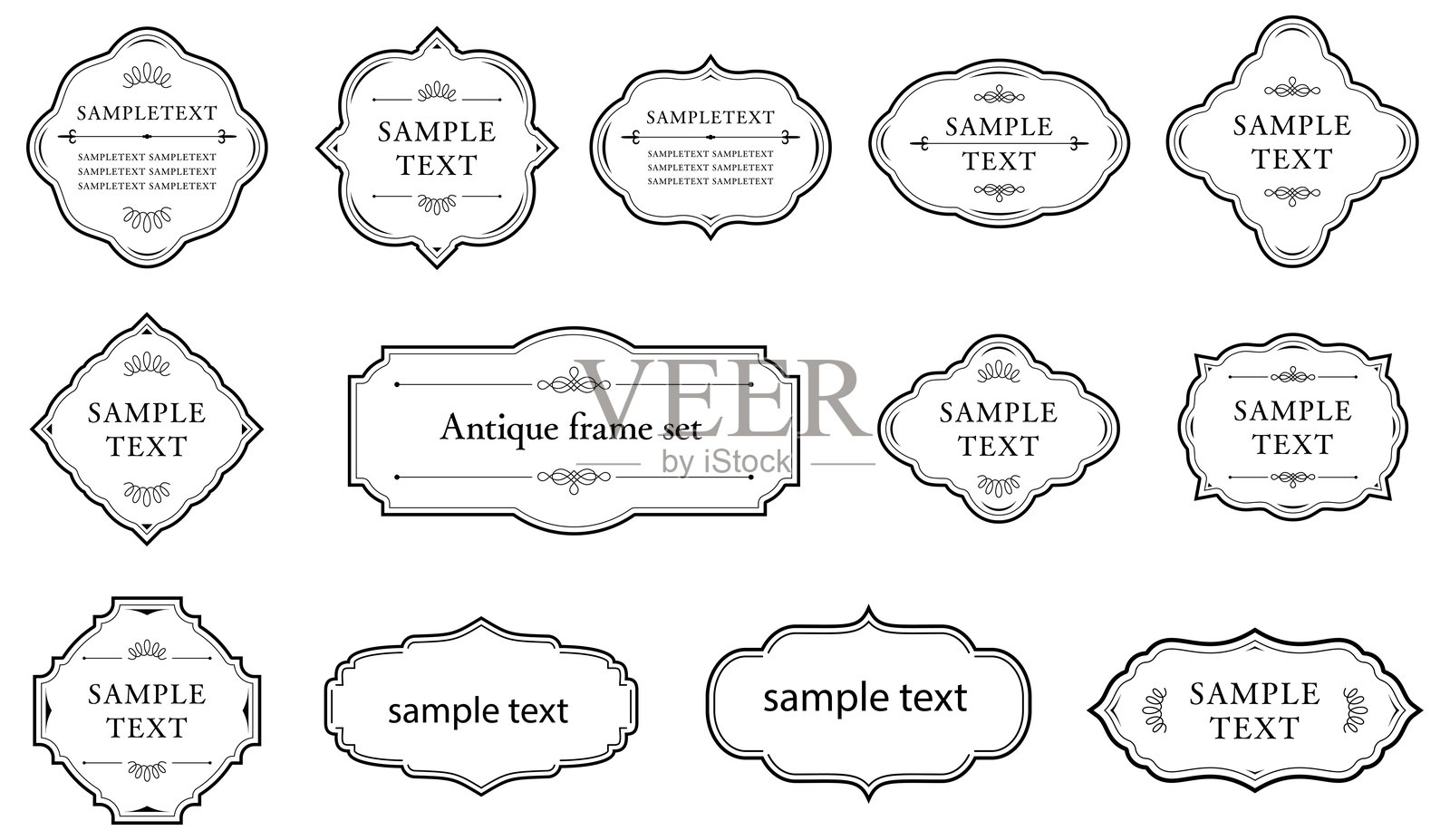 装饰性的复古框架和复古徽章。 ornamental 标签框。旧式华丽标签。孤立的矢量符号集。插画图片素材