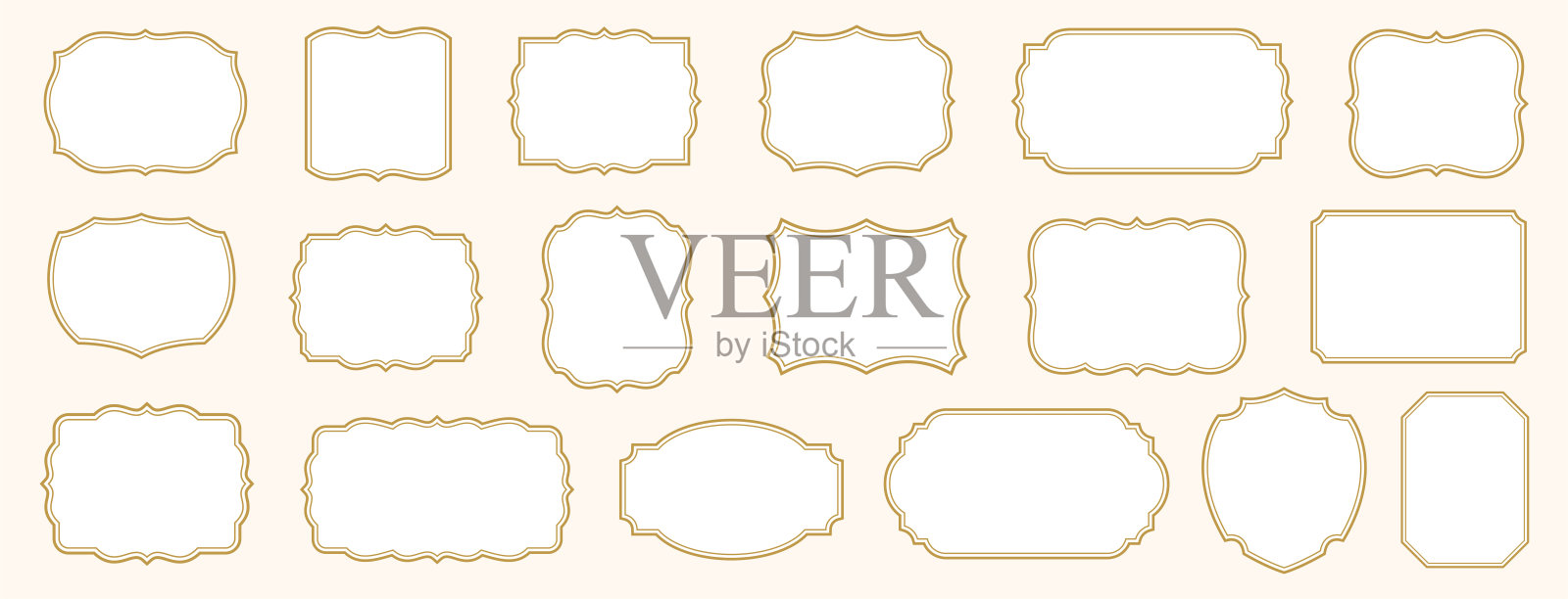 装饰性标签框架。古老华丽的标签，复古装饰框架和复古徽章。复古标签和徽章形状集合。矢量插图。插画图片素材