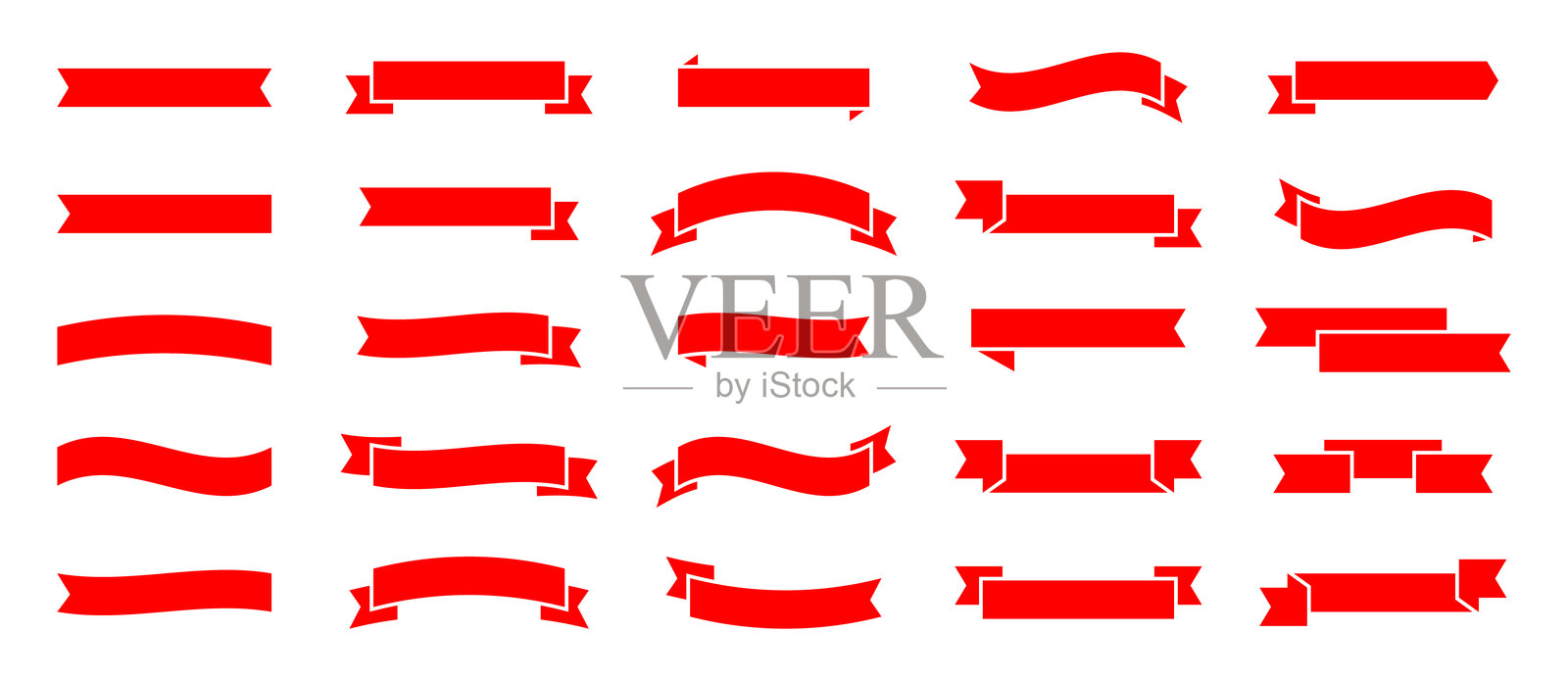 红色丝带大矢量集。丝带横幅合集。插画图片素材
