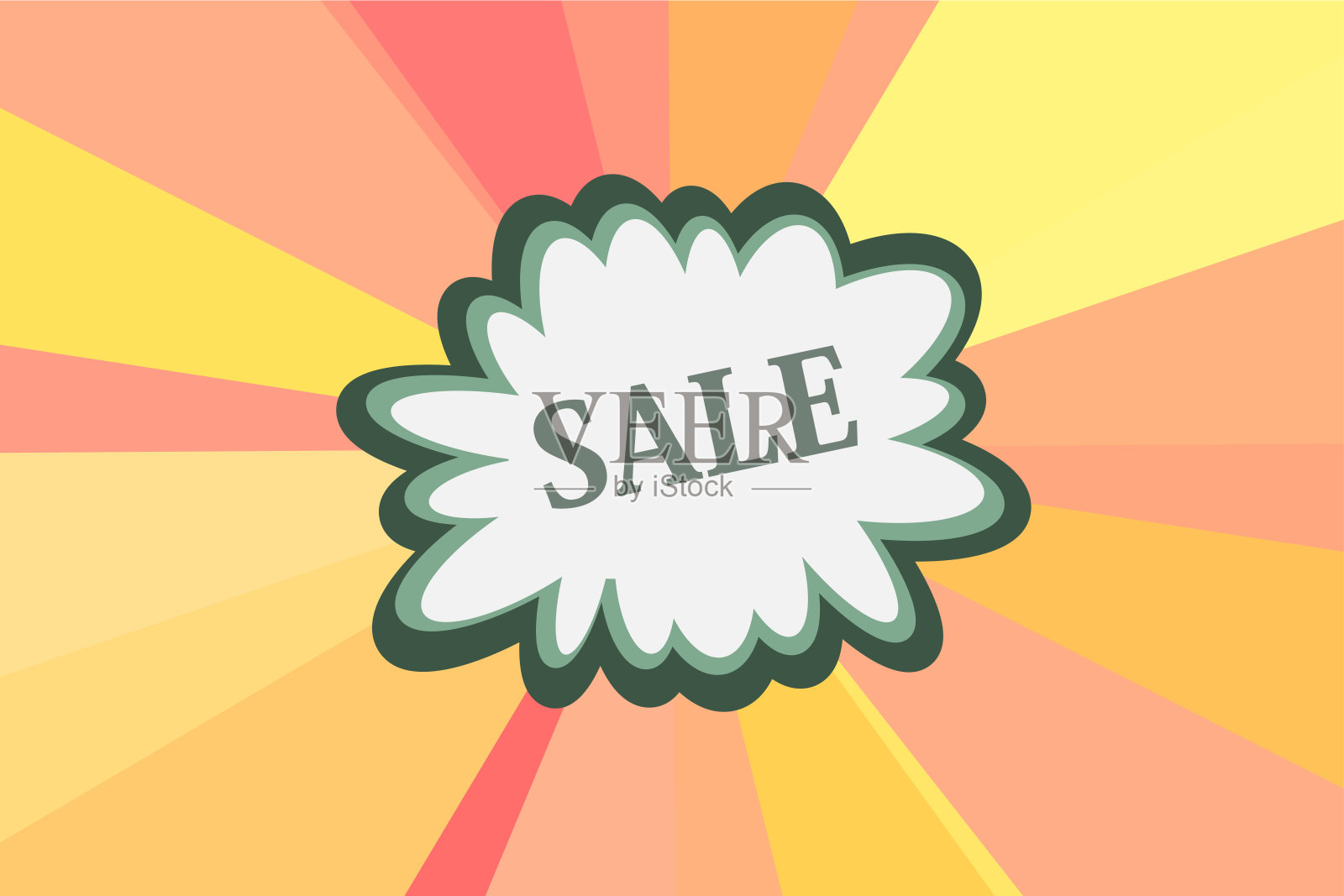 促销POP设计素材，带有放射状背景和标注的插图。插画图片素材