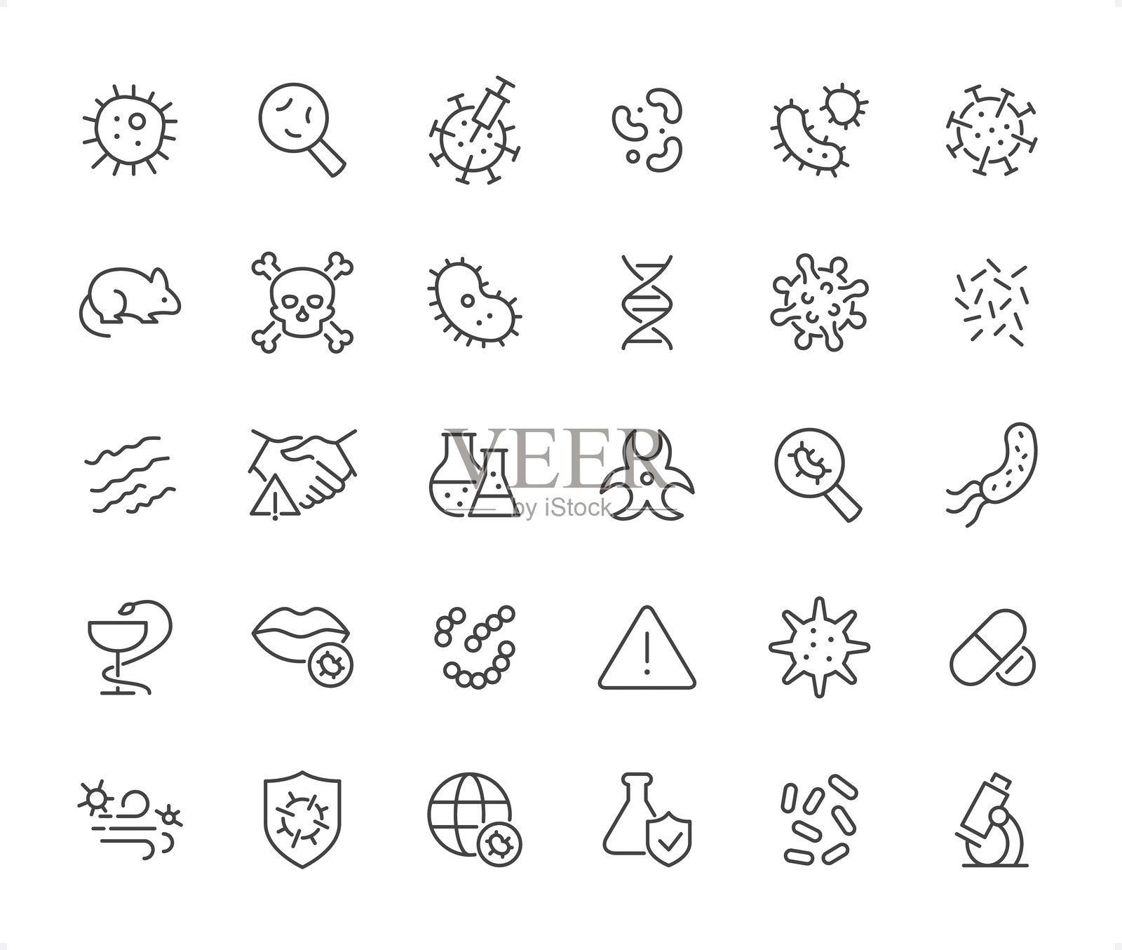病毒和细菌图标集。可编辑的线条粗细。像素完美的图标。插画图片素材