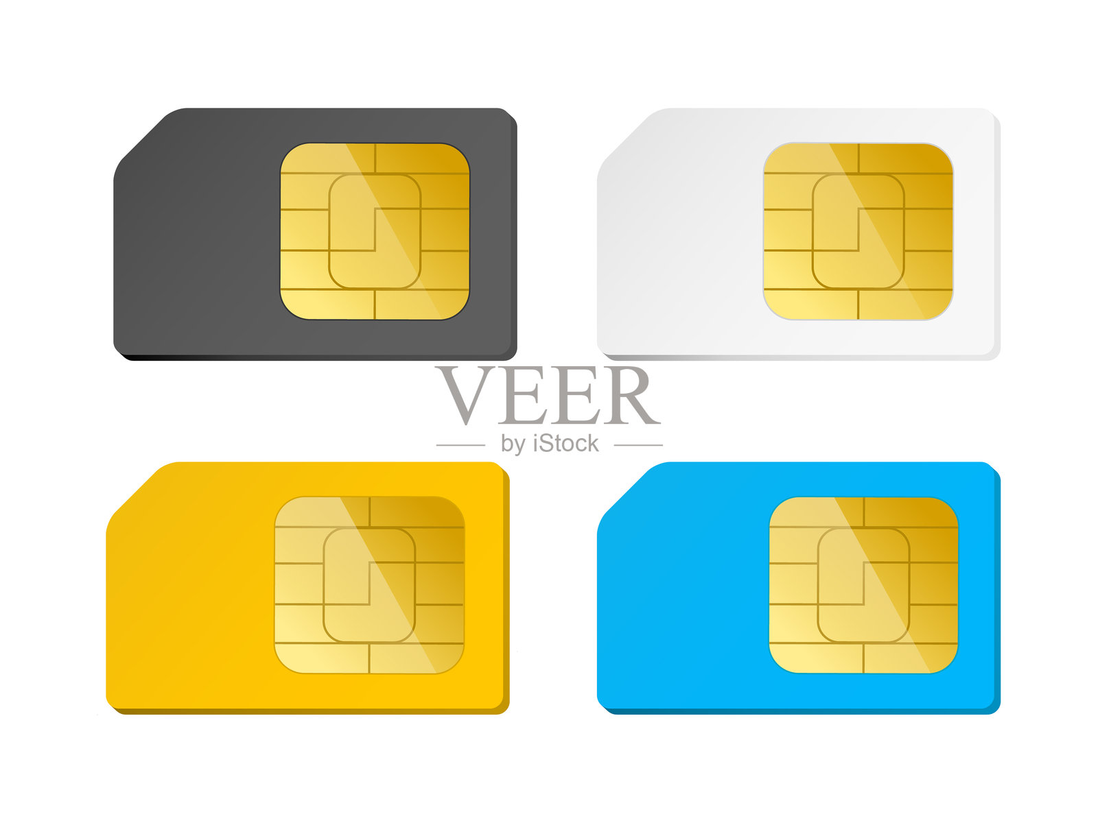 多彩的SIM卡收藏。现代移动通信技术。白色背景下的干净风格。适用于电信和全球连接。插画图片素材