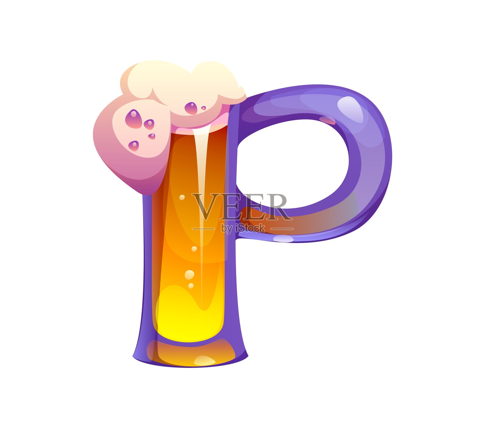 夏季假期休闲字体啤酒杯字母P插画图片素材