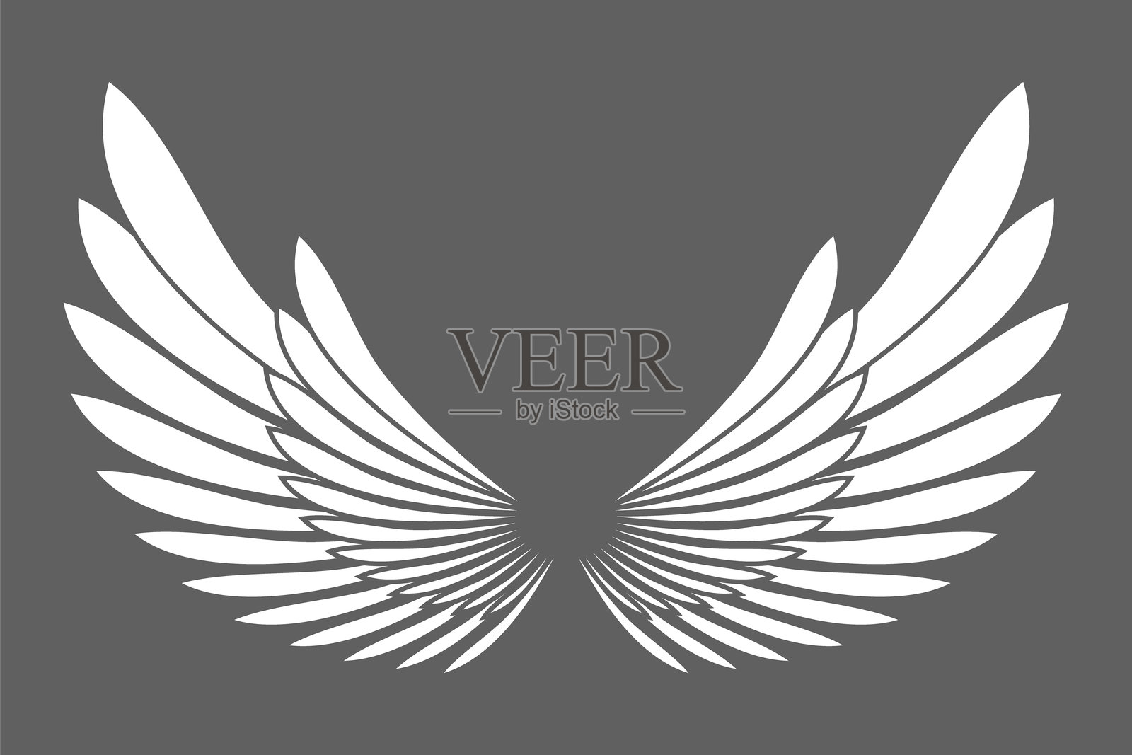优雅的白色翅膀与灰色背景。象征着自由、飞翔和灵性。非常适合需要一丝超凡优雅与力量的设计。插画图片素材