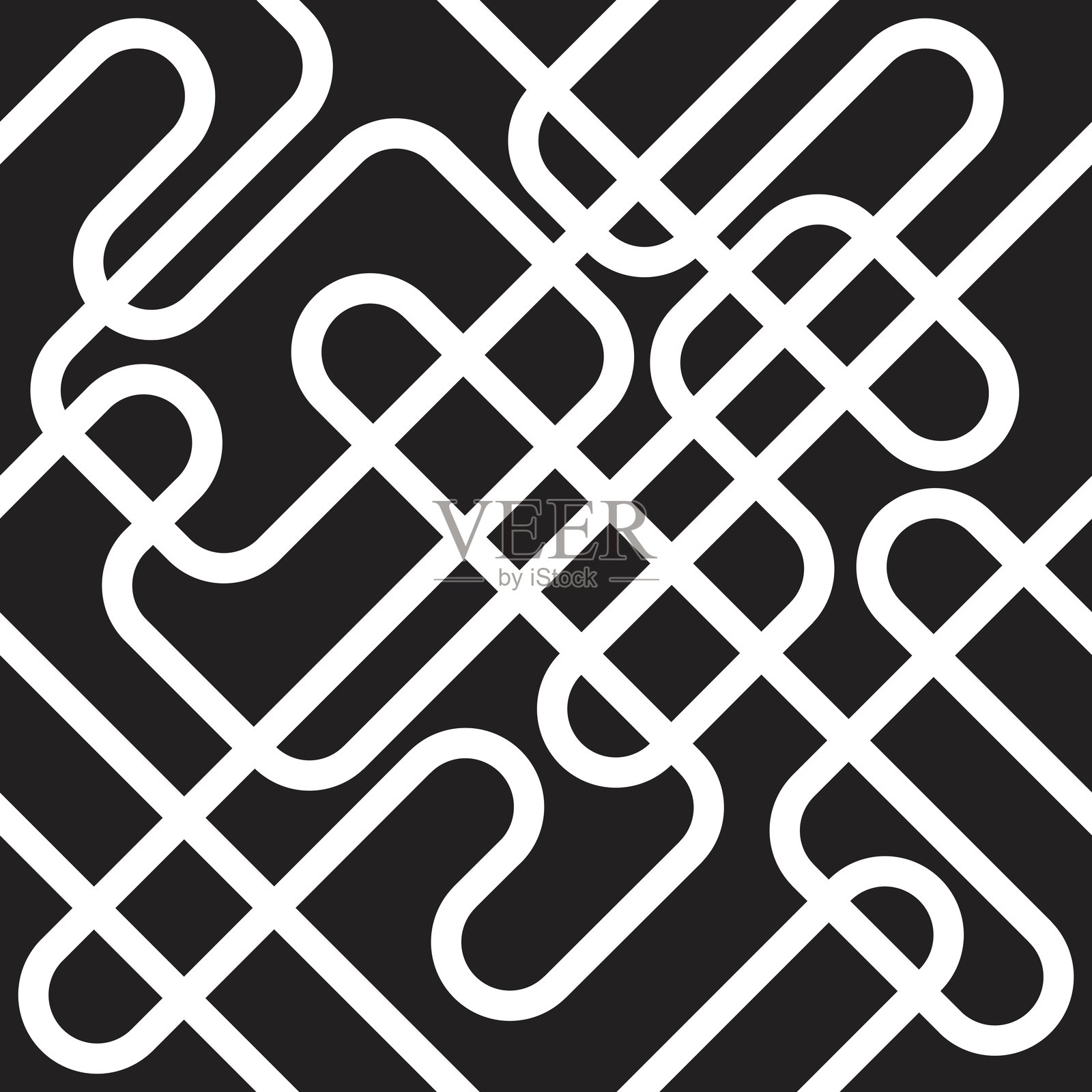 黑白色，扭曲与转折，白色背景上的粗体编织线条无缝图案插画图片素材