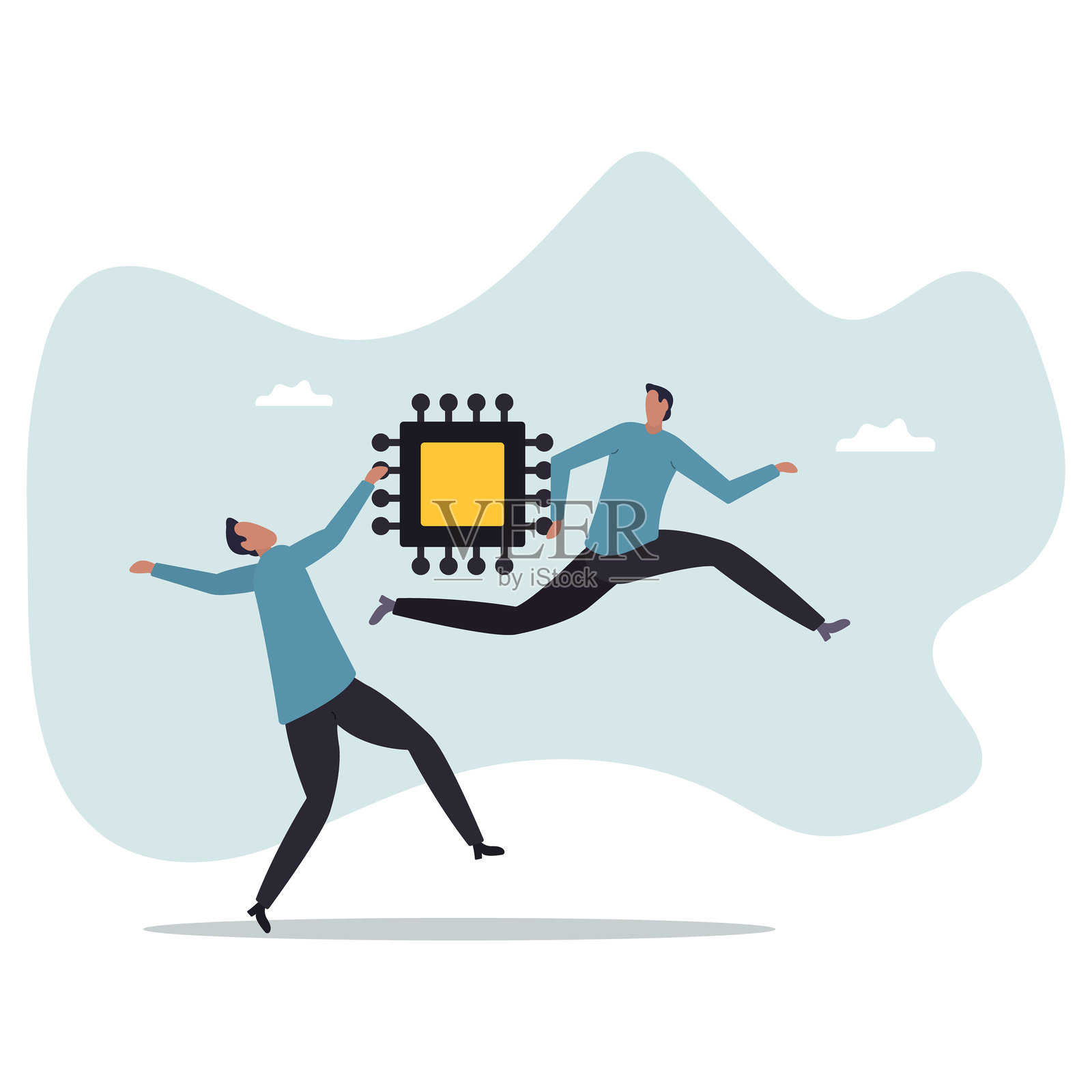 由于新冠病毒COVID-19大流行导致的半导体和计算机芯片供应链短缺，电子制造问题。设计角色。插画图片素材