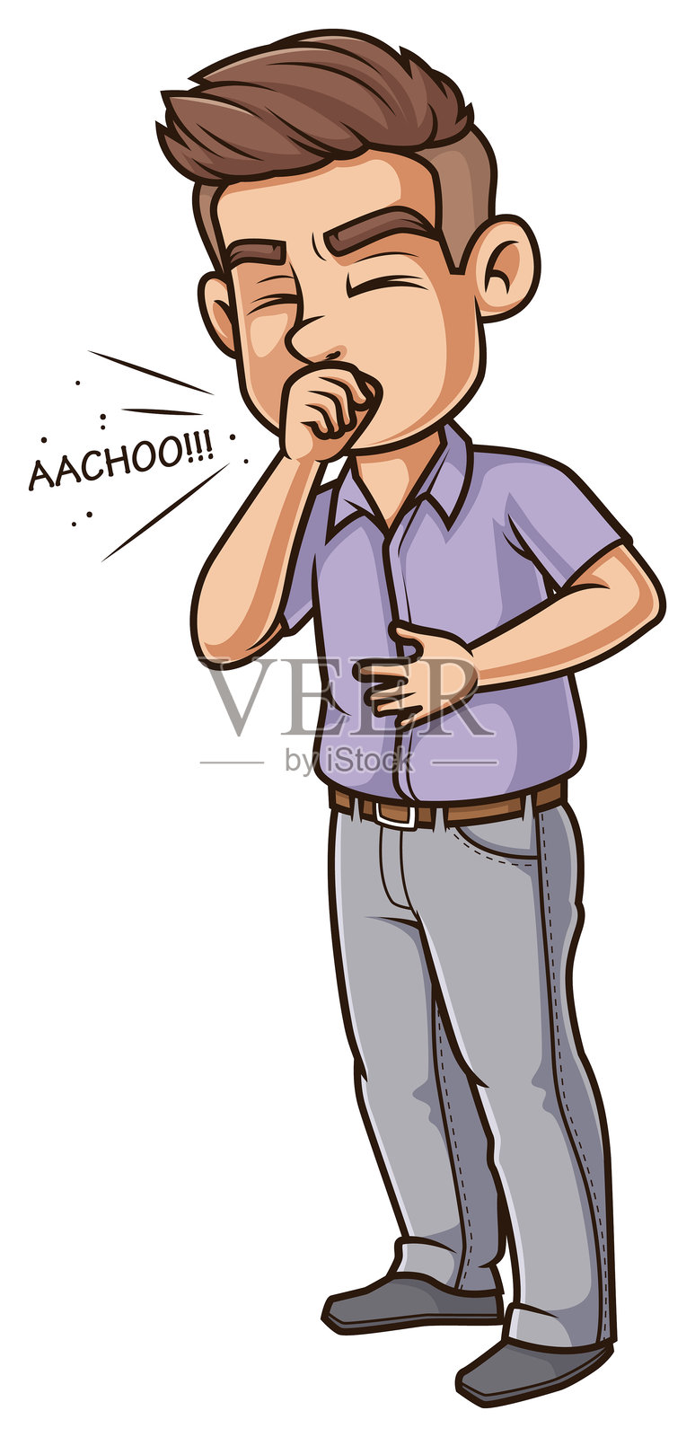 开心的小伙子打喷嚏的卡通插图插画图片素材