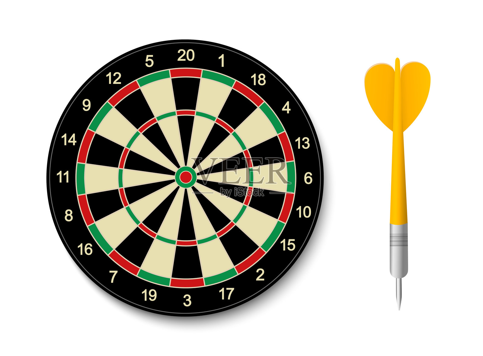 飞镖的矢量插图，这是一项精确的体育运动，涉及将飞镖投掷到圆形靶盘上。插画图片素材