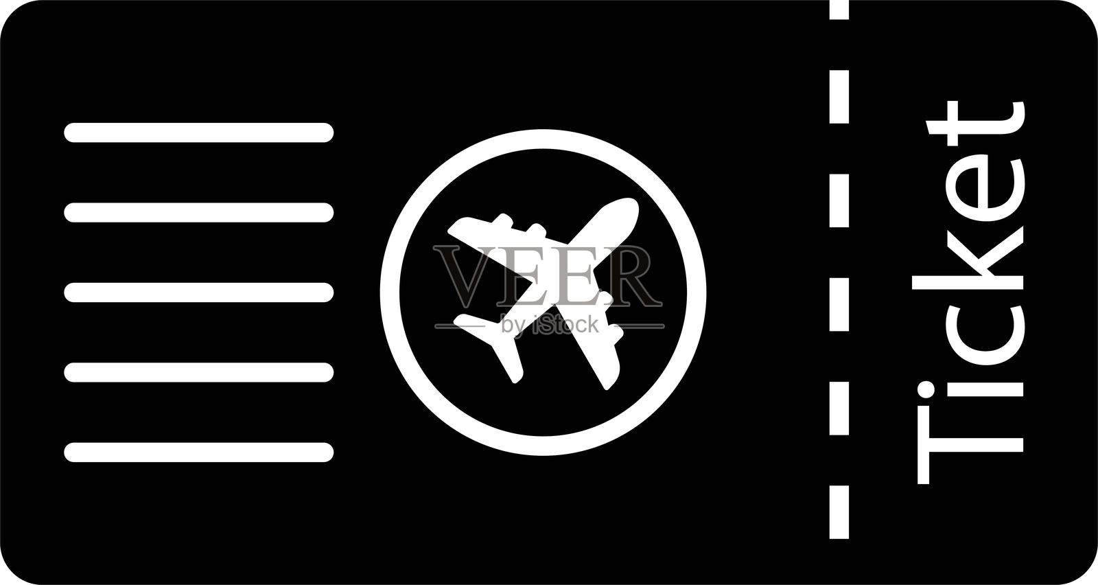 机票图标。飞机票。登机牌符号。航班机票。航空公司通行证标志。一张带有飞机的票。插画图片素材