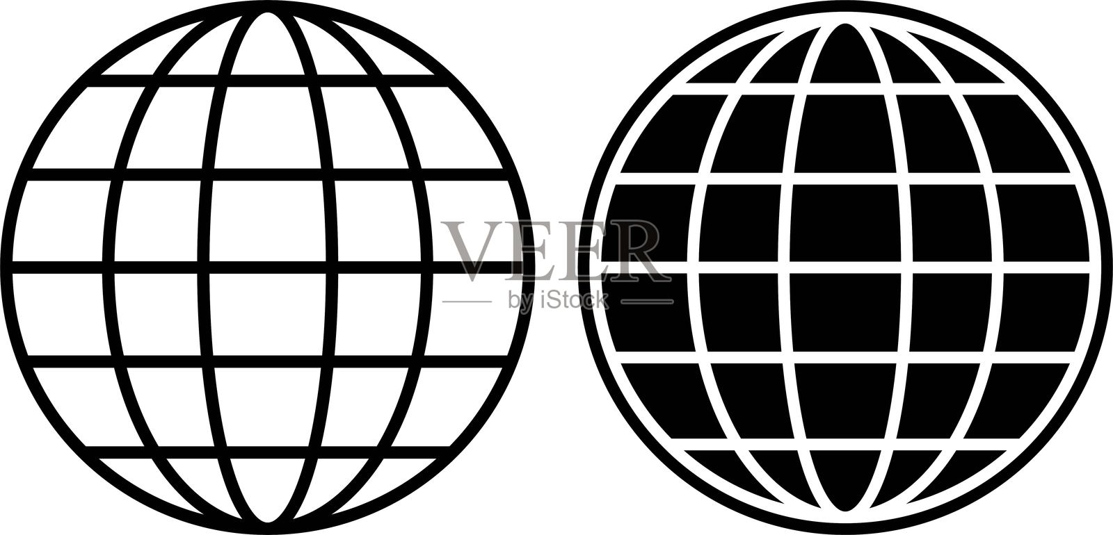 地球图标符号集。地球图标。两个黑白地球图标。插画图片素材