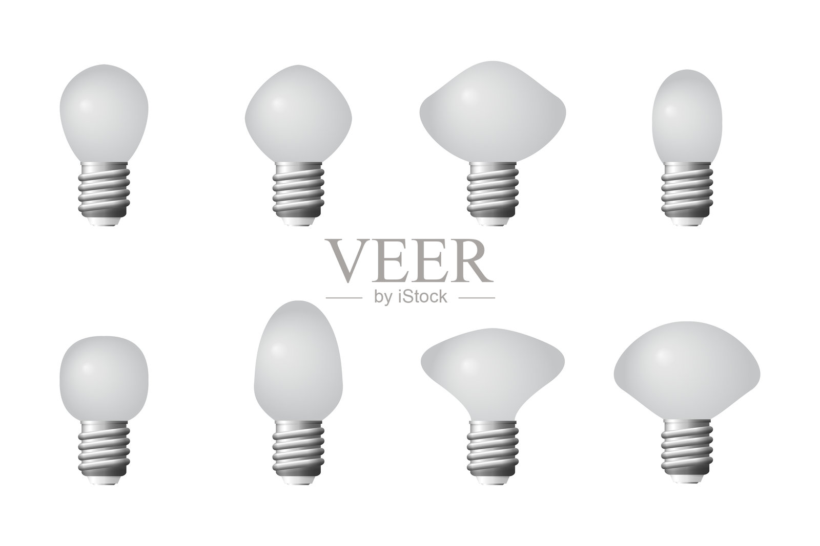 八种不同形状和尺寸的灯泡，满足多样化的照明需求插画图片素材