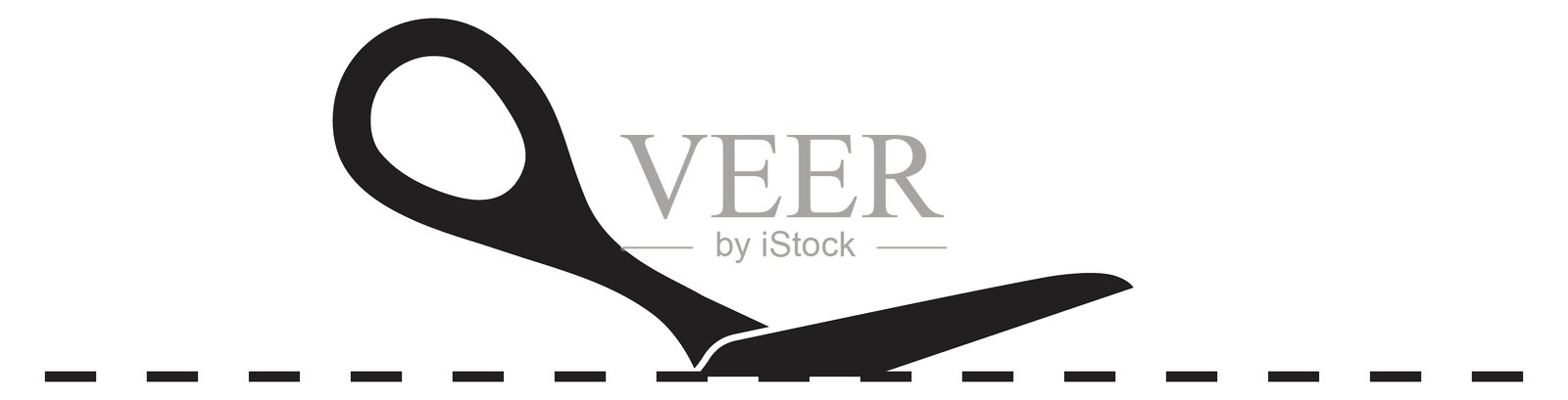 剪刀剪切虚线。简单、干净的图形，代表分离、新开始或指示。非常适合设计、手工艺或概念项目。插画图片素材