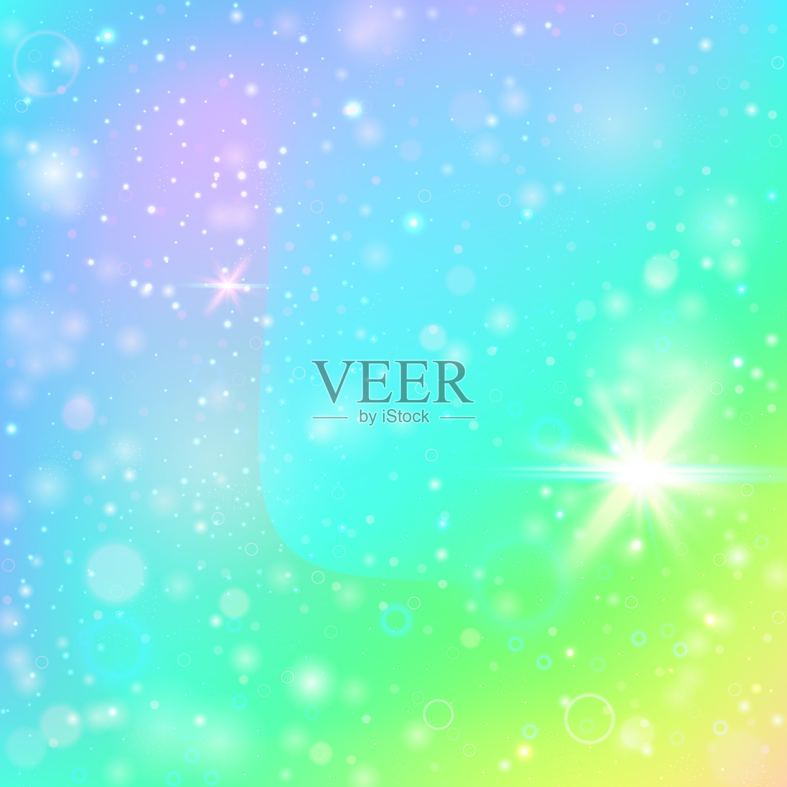 女孩全息图。黄色彩虹渐变。独角兽背景。童话模糊效果。绿色魔法图案。蓝色女孩邀请函。公主背景。派对女孩全息图。插画图片素材