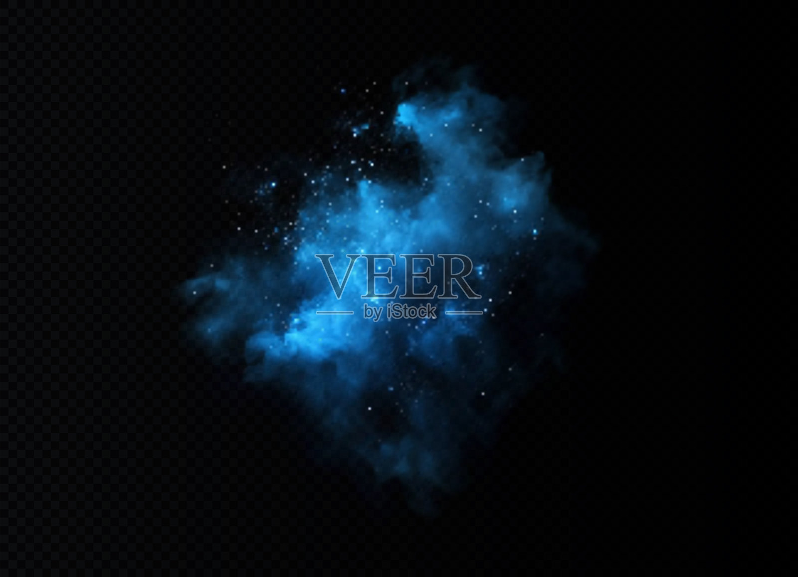 旋转的蓝色烟雾和雾气在黑暗的背景上交融，唤起神秘、科学和抽象之美。插画图片素材