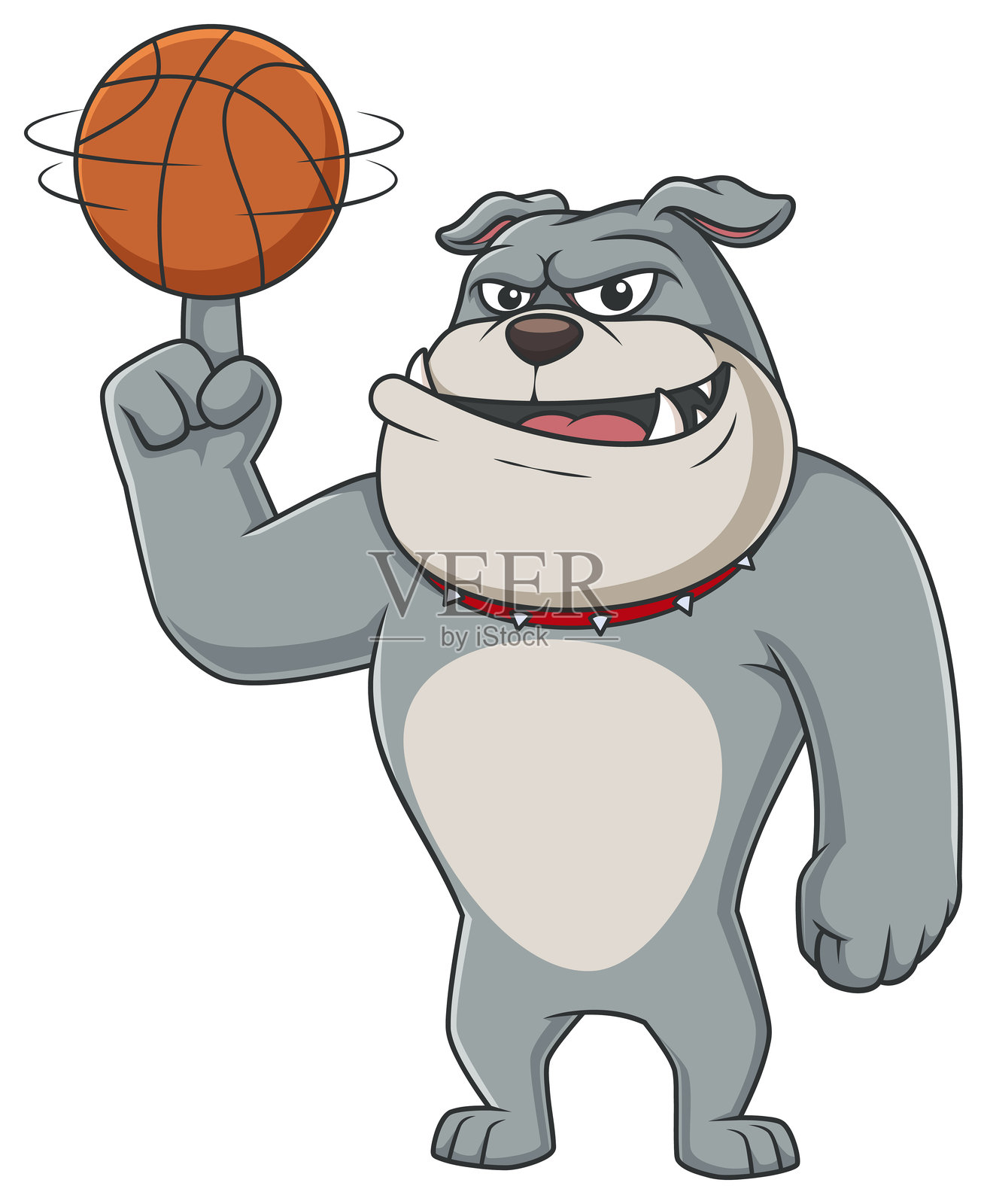 卡通插图中的斗牛犬吉祥物正在旋转篮球插画图片素材
