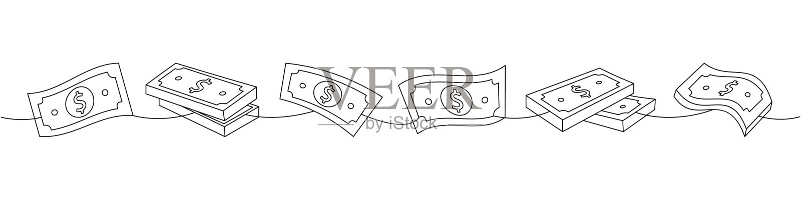 一行连续绘制的美元钞票。投资与金融。矢量插图。插画图片素材
