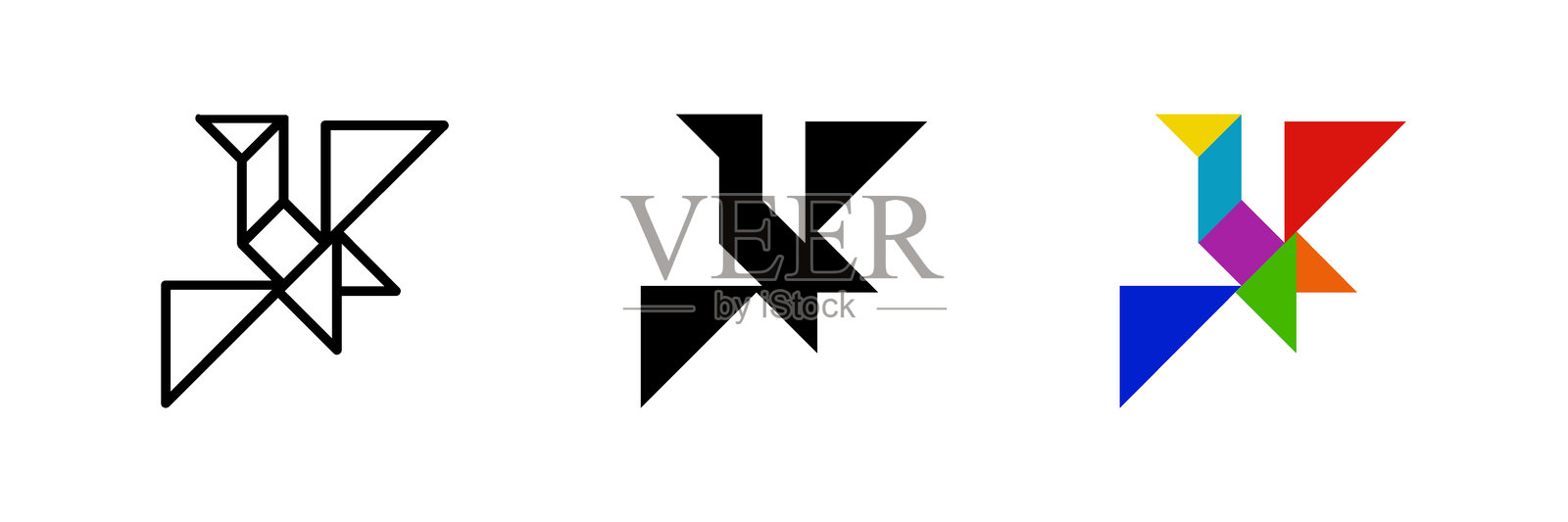 鸟类七巧板图标。非常适合拼图或自然主题设计。插画图片素材