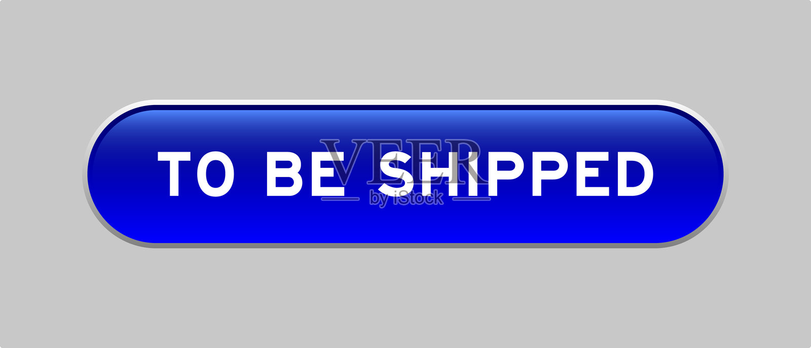 蓝色胶囊形状的按钮，上面写着“待发货”，背景为灰色。插画图片素材