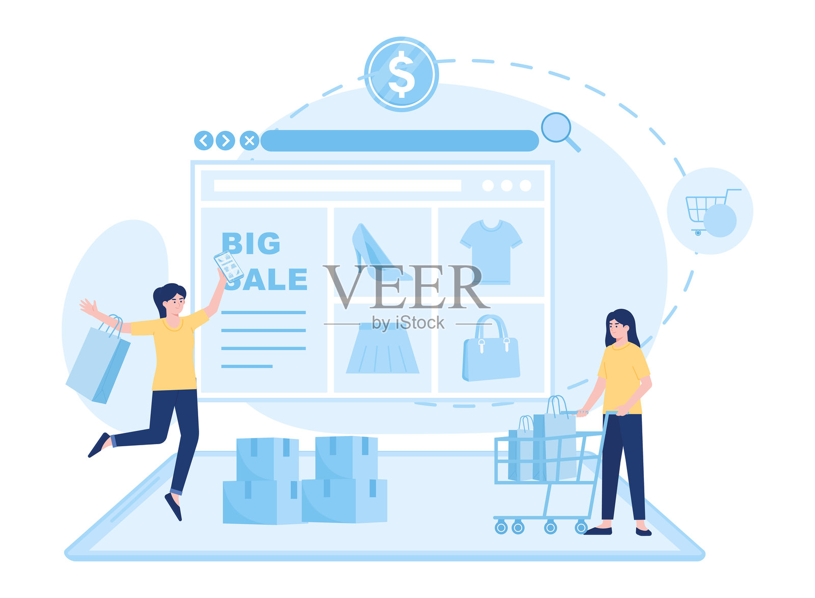 在线购物横幅移动应用模板概念扁平插图插画图片素材