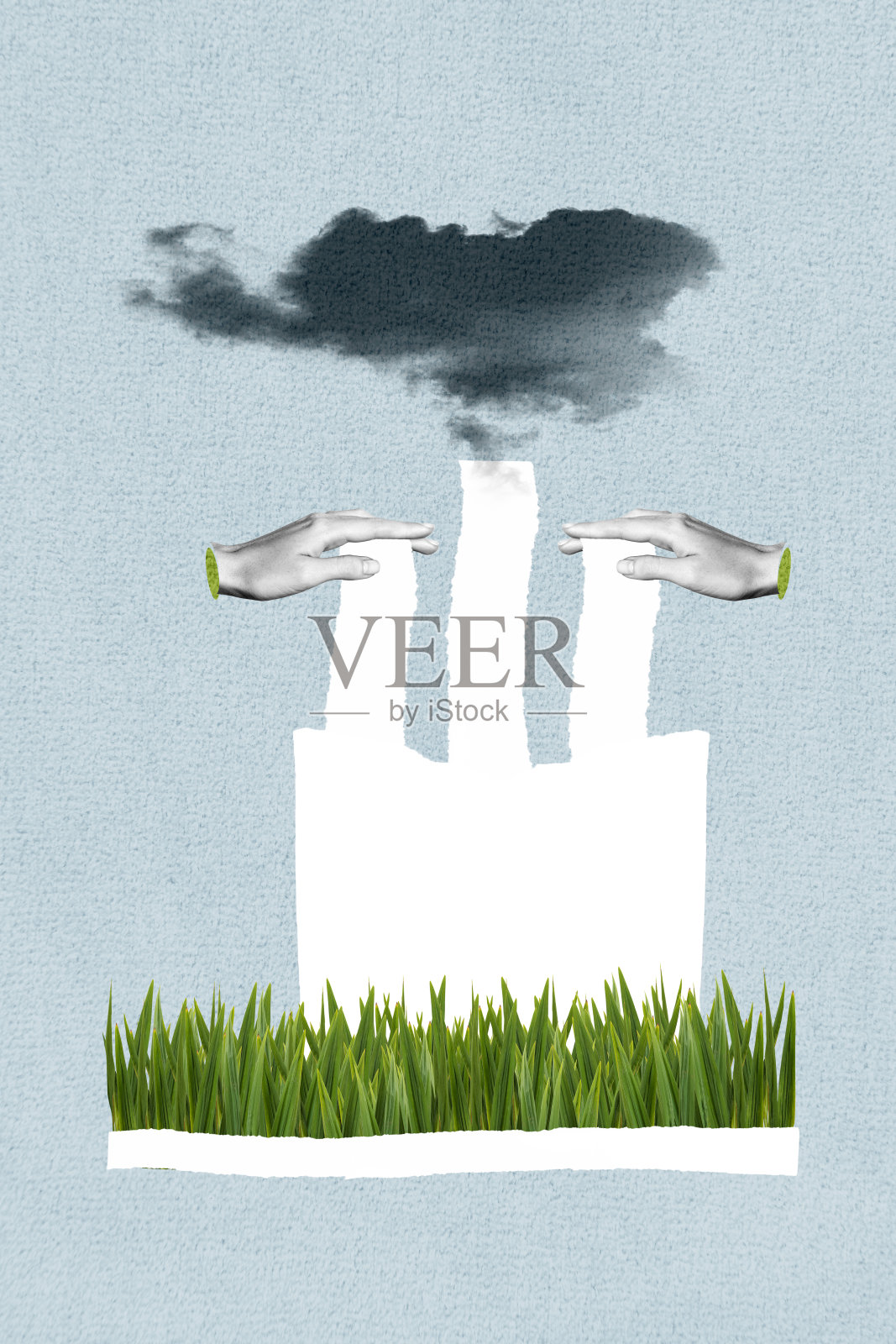 趋势艺术横幅草图 3D 照片拼贴工厂烟囱排放对环境污染的损害手持封面气味意识照片摄影图片