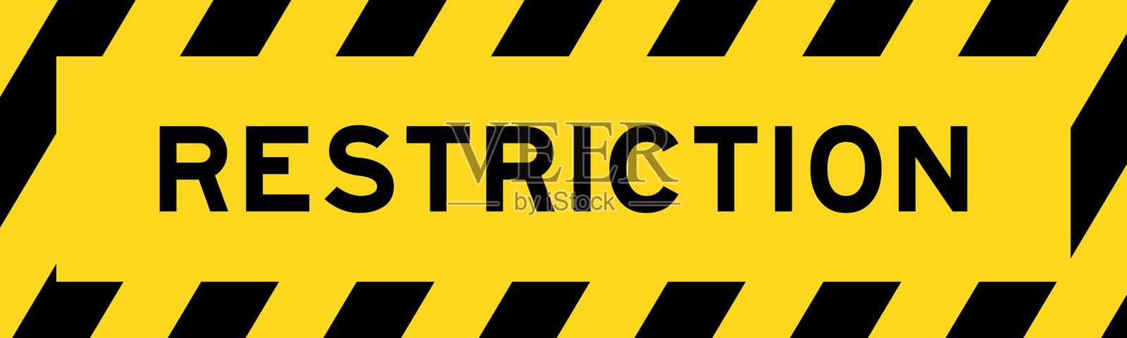 黄色和黑色条纹标签横幅，上面写着“限制”插画图片素材