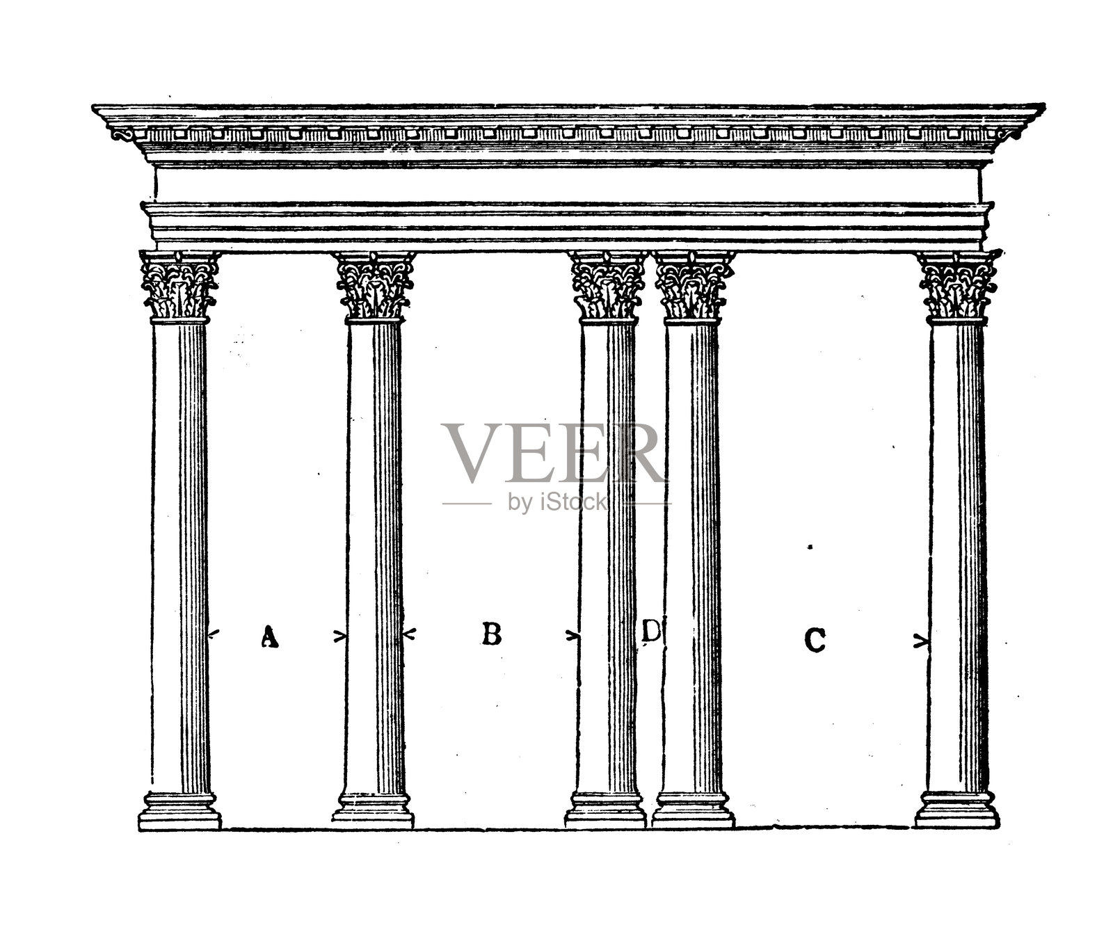 建筑理论：柱间距插画图片素材