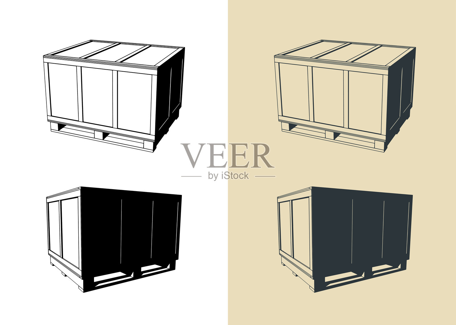 大型木制运输箱插图插画图片素材