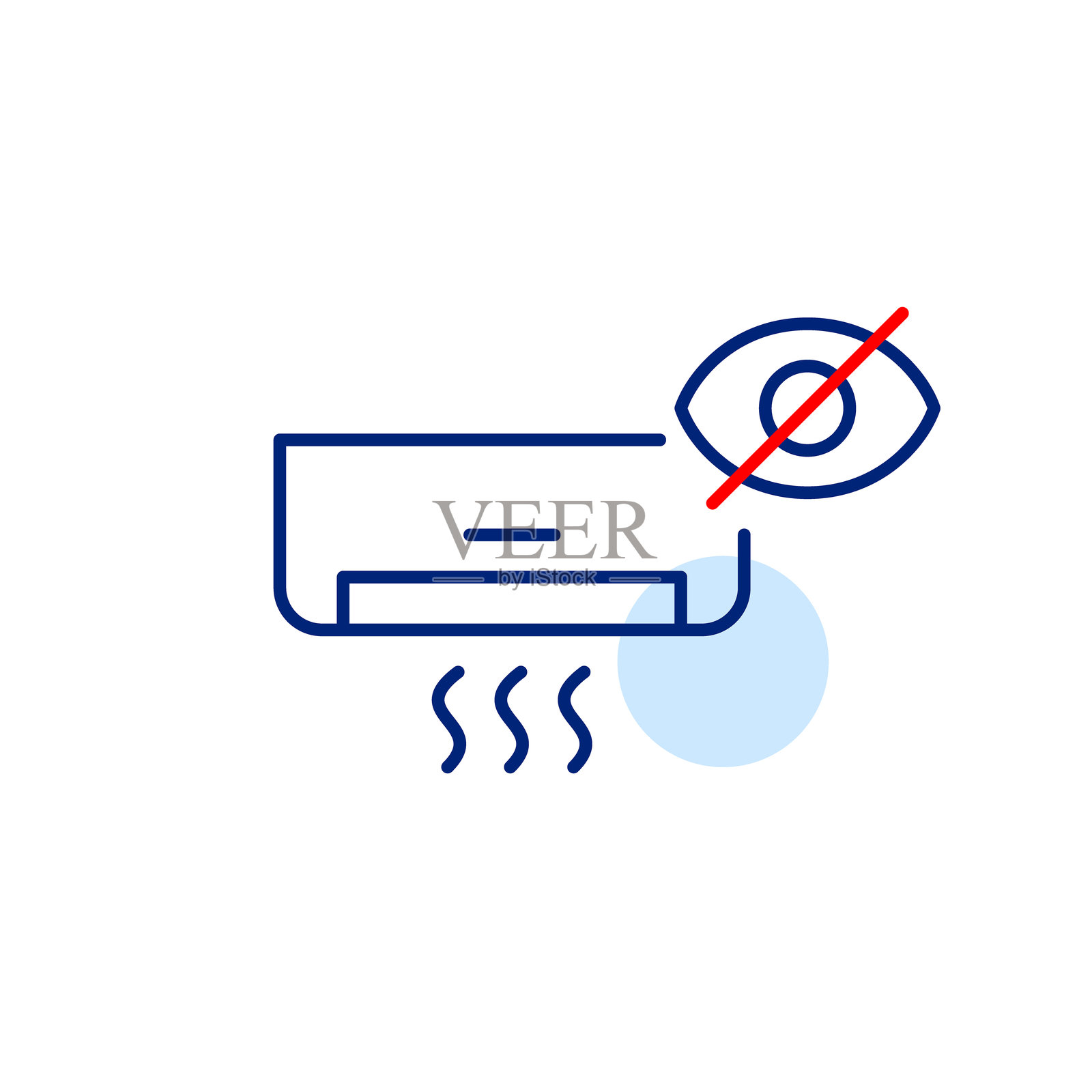 带有交叉眼睛的空调矢量图标，象征隐藏状态、隐私模式或隐形智能控制。非常适合用户界面、暖通空调应用和智能家居。插画图片素材