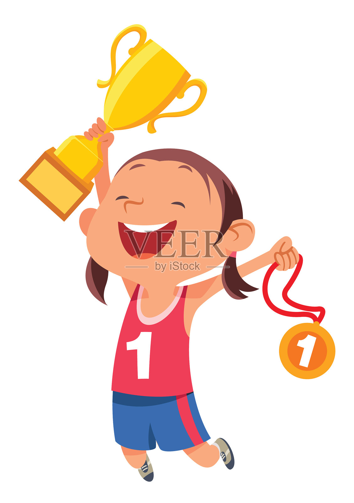 小孩庆祝冠军胜利。插画图片素材
