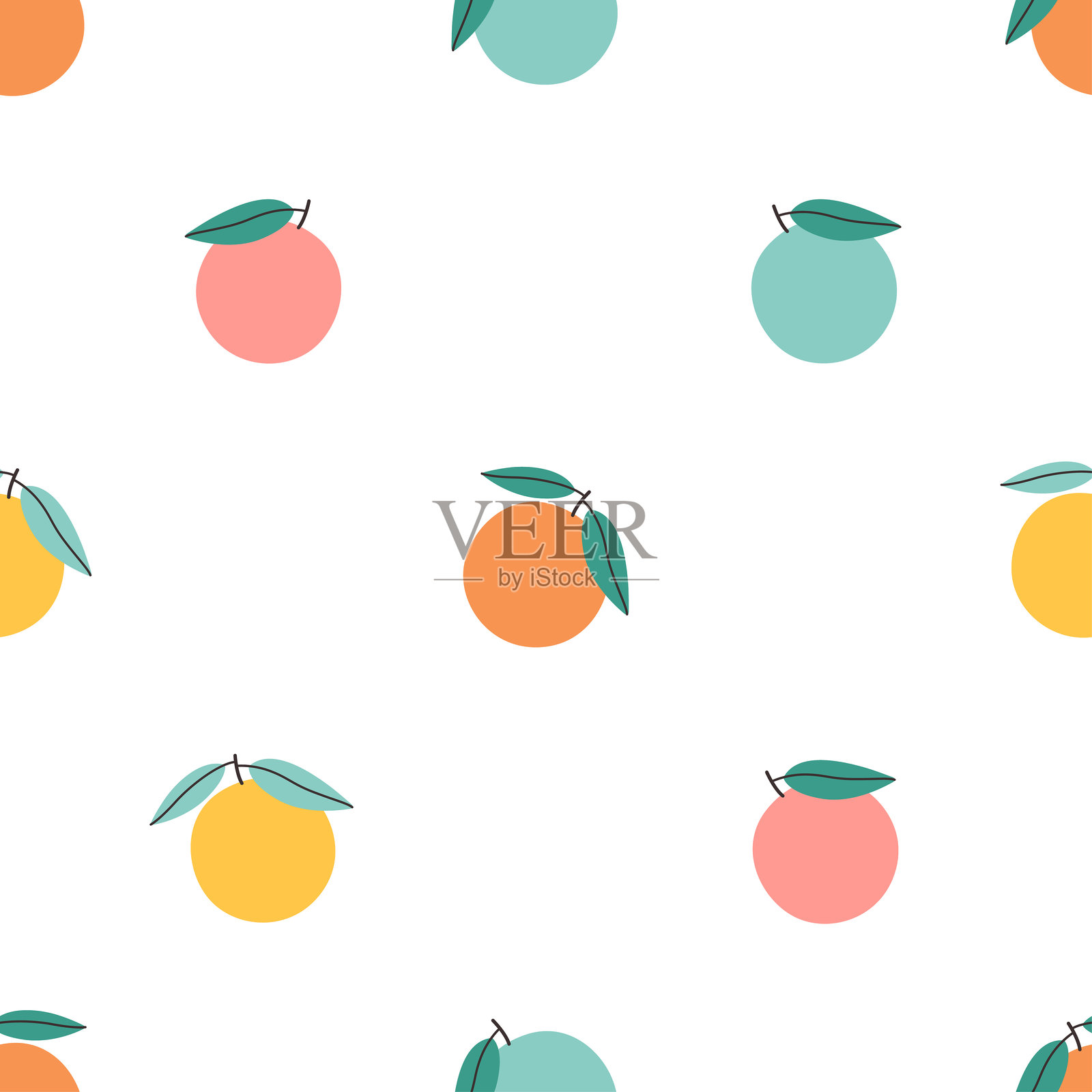 可爱多彩的橙子和葡萄柚无缝图案。适用于横幅、壁纸、纺织品、包装纸、背景和卡片。平面风格的矢量插图。插画图片素材