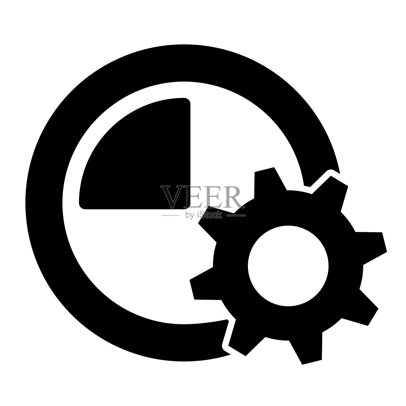 带秒表的齿轮实心图标，维修服务概念。矢量图形。白色背景上的齿轮和时钟计时器标志，适用于移动或设计风格。插画图片素材