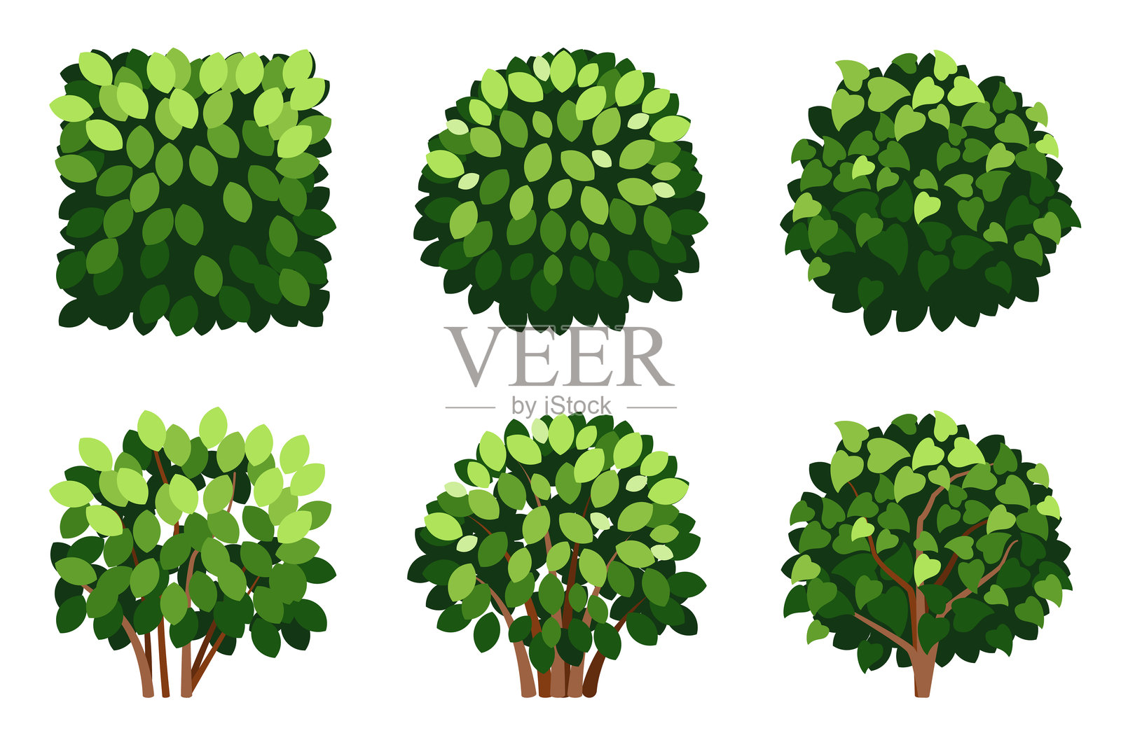 各种绿色灌木和灌木丛矢量图插画图片素材