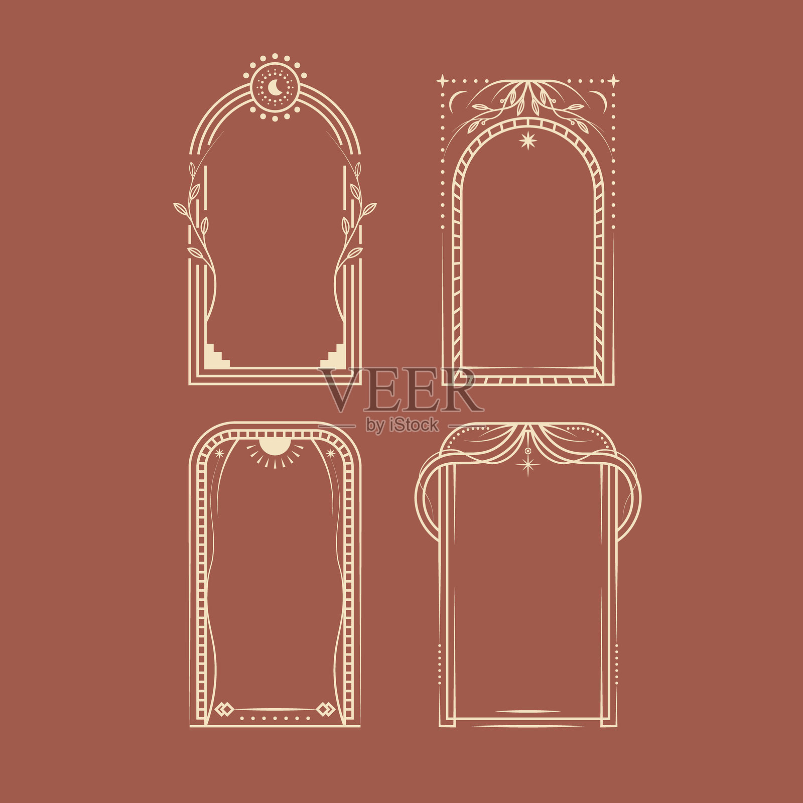 复古极简波西米亚风格框架插图插画图片素材