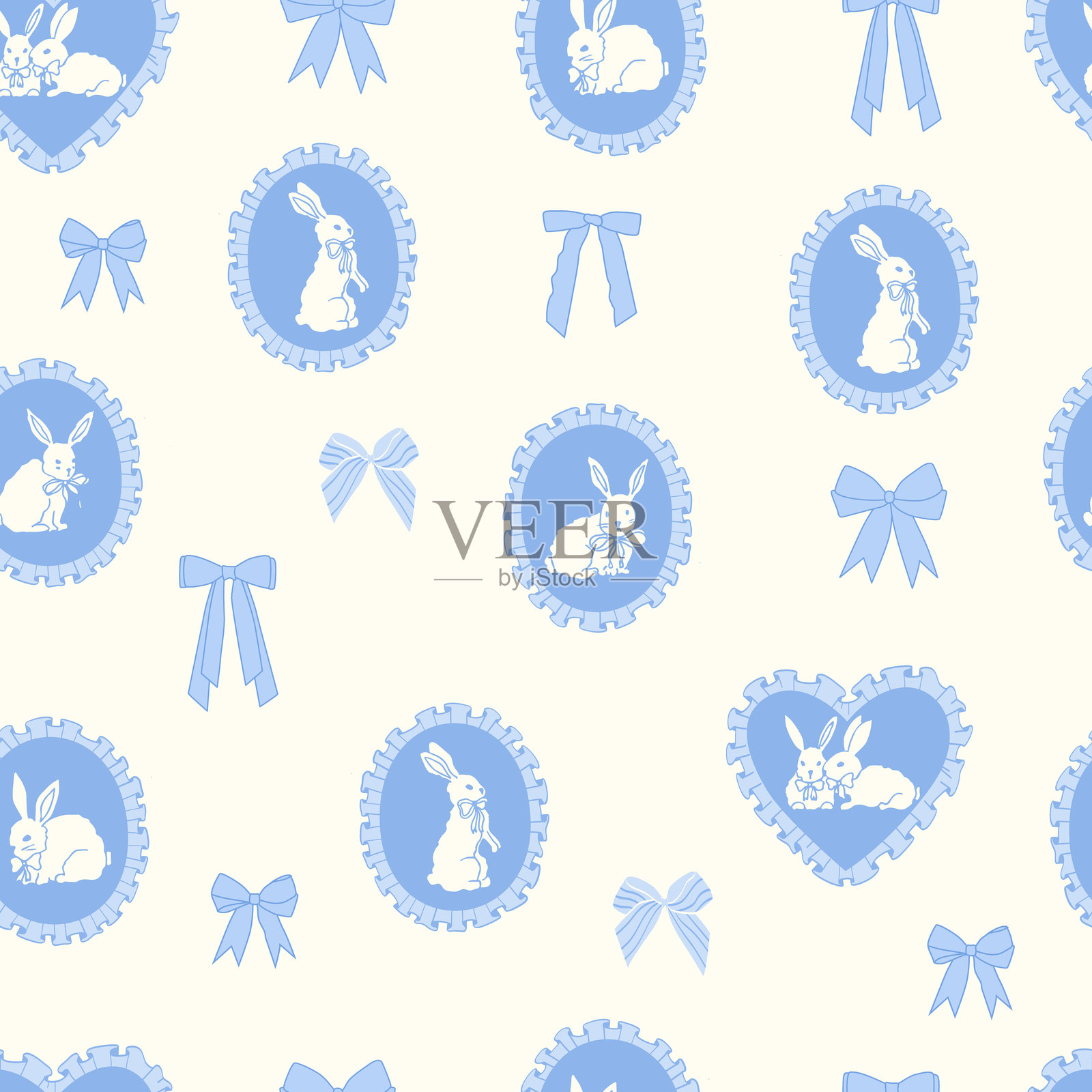 可爱的复活节无缝图案与兔子插画图片素材