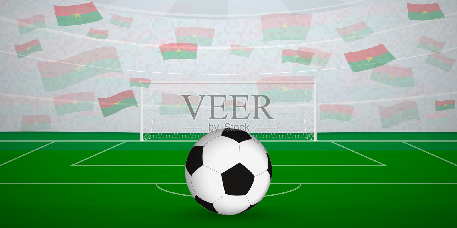 布基纳法索足球场内满是挥舞国旗的球迷，体育赛事插图。插画图片素材